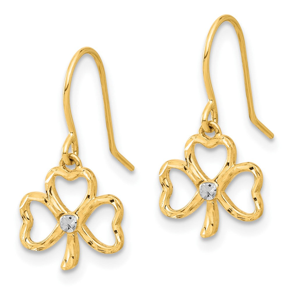 14K Gold Diamond Cut Clover Dangle Earrings for Women - Elegant Four Leaf Clover Drop Earrings TF2365 | Perfect for St. Patrick's Day, Weddings & Special Occasions