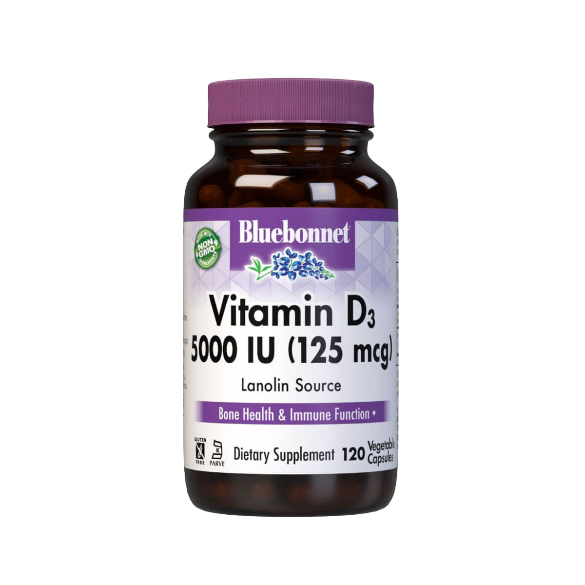 Bluebonnet Vitamin D3 5,000 IU - 120 Vegetable Capsules - Supports Bone Health & Immune System - for Adults & Seniors