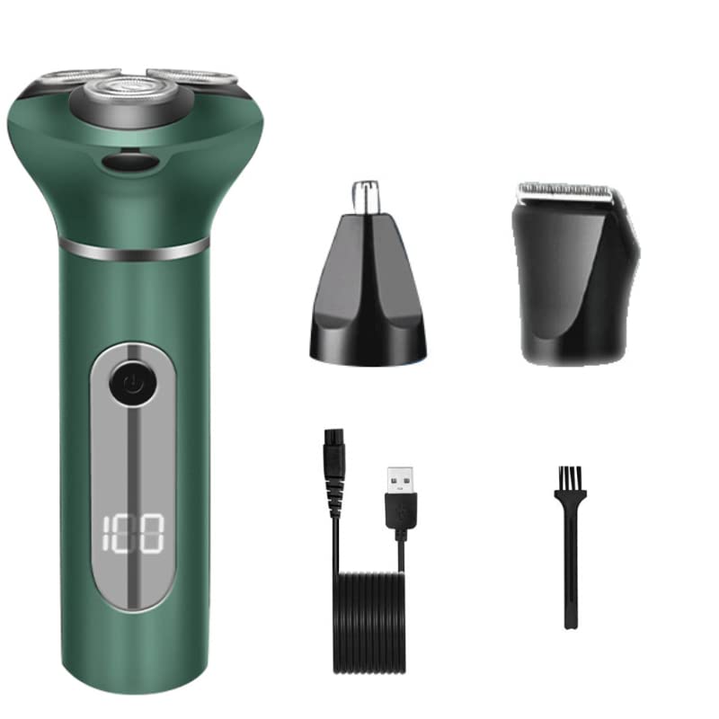Professional 3-in-1 Men's Electric Shaver & Beard Trimmer - Waterproof Cordless Razor with Fast Charging for Smooth Shaving & Grooming (Green) - Perfect for Travel, Home Use & Daily Facial Hair Care