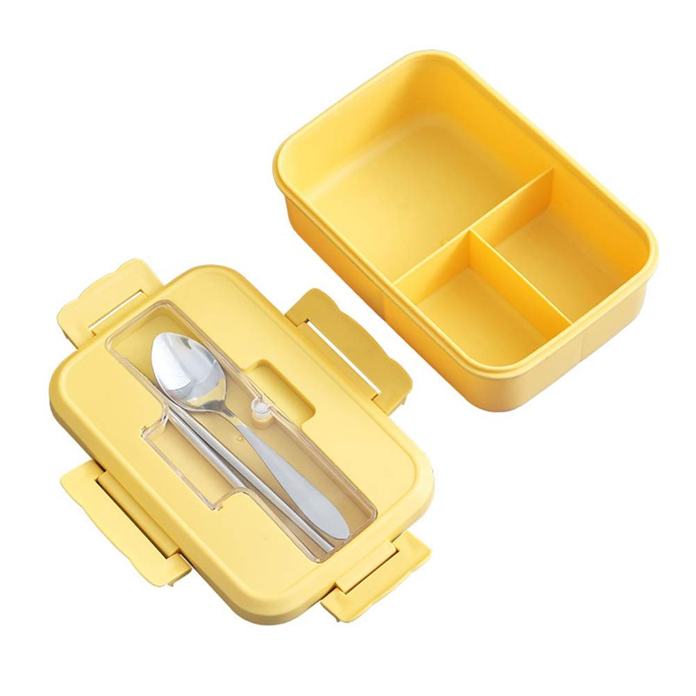DOITOOL Insulated Lunch Box for Men & Women - 3 Compartment Bento Box, Leak-Proof Food Container with Microwave Safe Lid, Portable Meal Prep Carrier for Office, School & Picnic (Yellow)