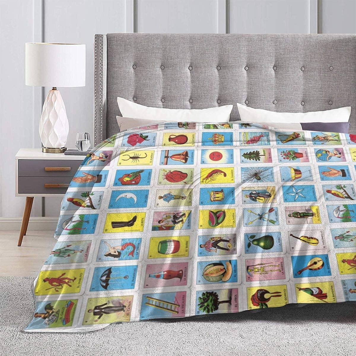 Vibrant Mexican Loteria Blanket - Soft Flannel Fleece & Microfiber Throw Blanket 50