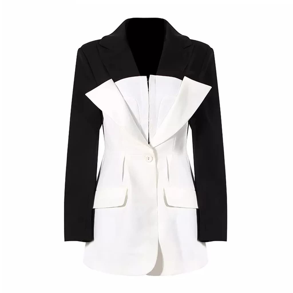 Stylish Korean Casual Blazer for Women - Notched Lapel Long Sleeve Elegant Straight Fit Spring Fashion Jacket (Color A, Size M) | Perfect for Office Wear, Dating Outfits & Spring Fashion