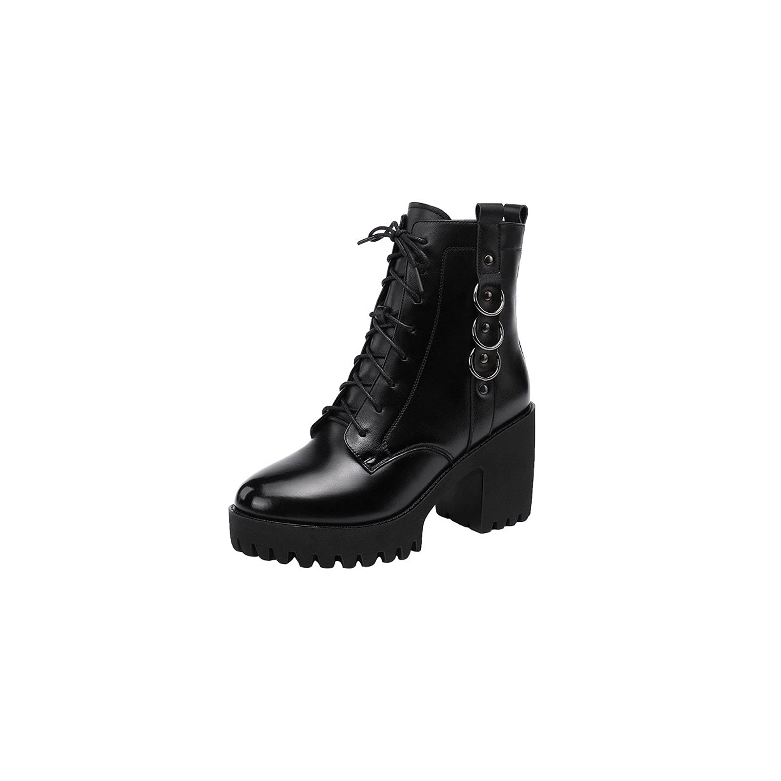 Stylish Women's Leather Booties with Thick Heels - Waterproof Platform Ankle Boots for Winter & Fall (Black, Size 36) | Perfect for Office, Dating & Night Out