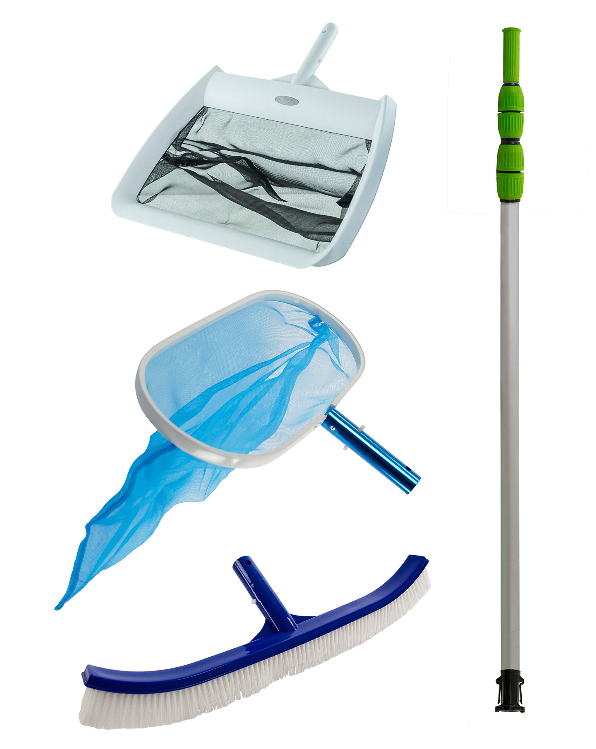 Aqua Select Pool Maintenance Kit - 7' to 21' Telescopic Pole, Pool Brush, Leaf Skimmer & Rake for Above Ground & Inground Pools | Complete Cleaning Set for Sparkling Water | Perfect for Weekly Pool Care & Seasonal Opening/Closing
