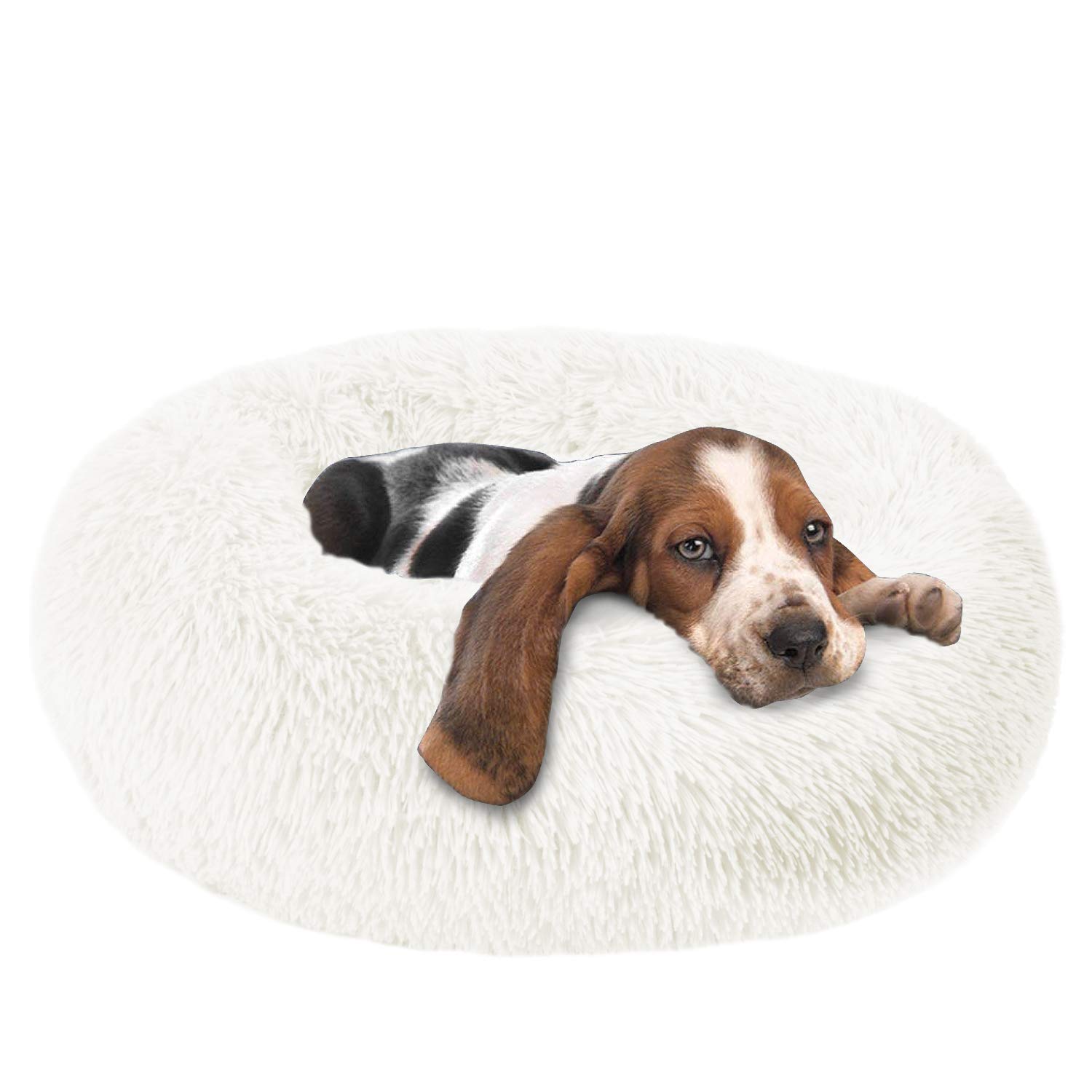 OQQ Calming Dog Bed for Large Dogs - Soft Faux Fur Donut Cuddler Pet Bed, Anxiety Relief Round Cat Bed | Cozy Sleeping Solution for Pets with Separation Anxiety, Perfect for Living Room & Bedroom