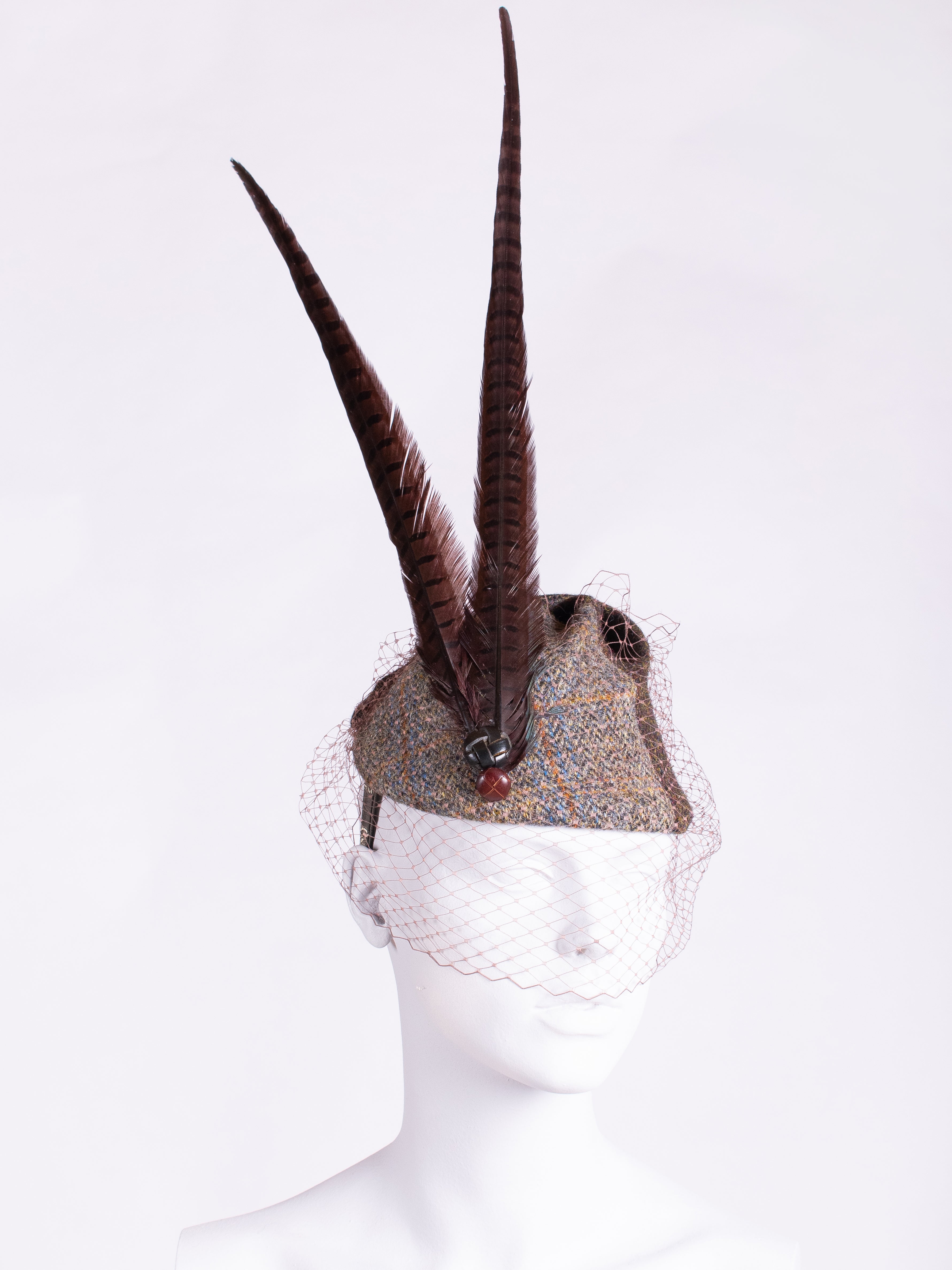 Highland Pleat With Veil - Sage & Chocolate Wedding Headpiece | Elegant Bridal Hair Accessory for Ceremonies & Photoshoots