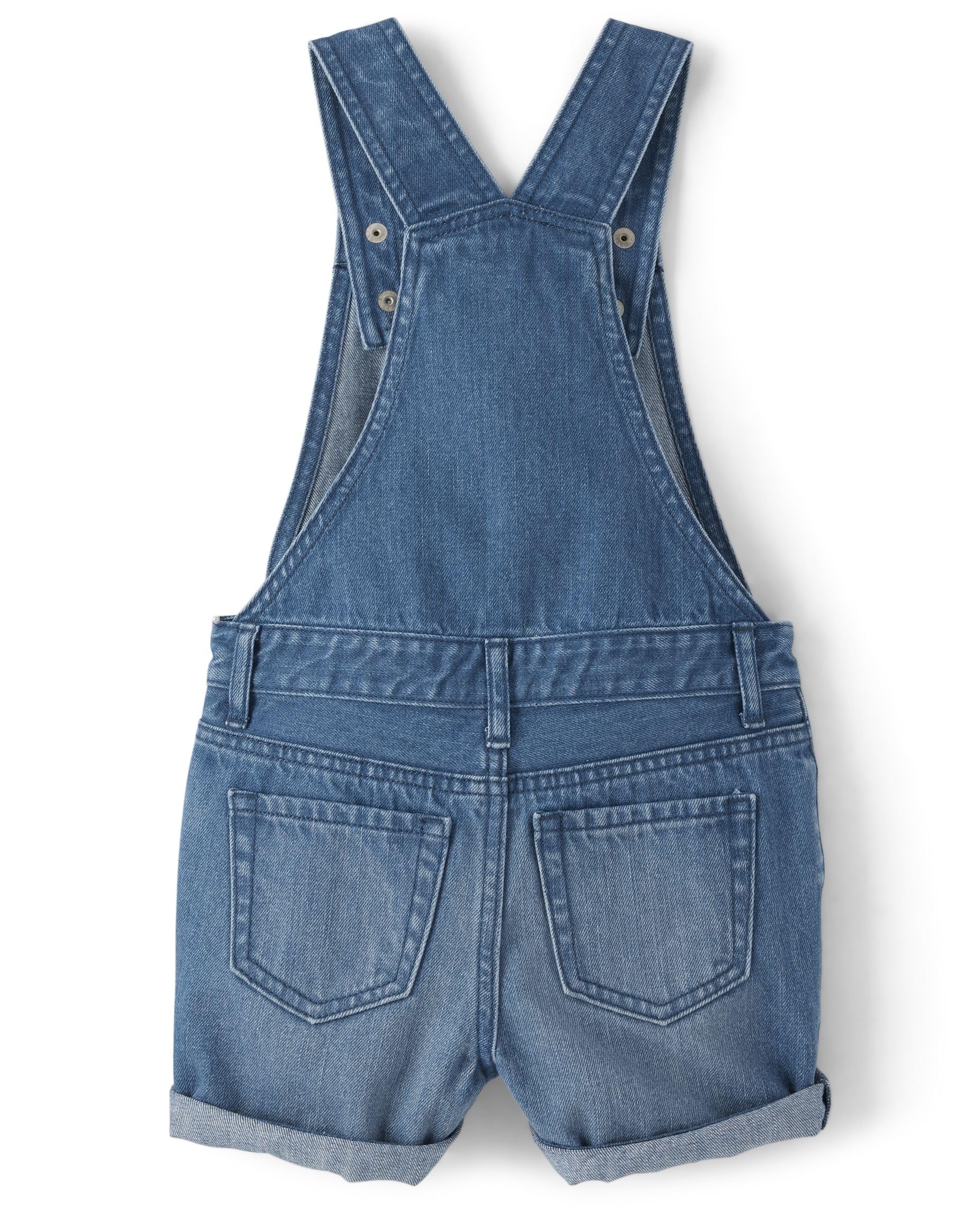 The Children's Place Girls Denim Shortall Overalls - Cute & Comfortable Toddler Jumper Romper for Playtime, Summer Outfits & Casual Wear