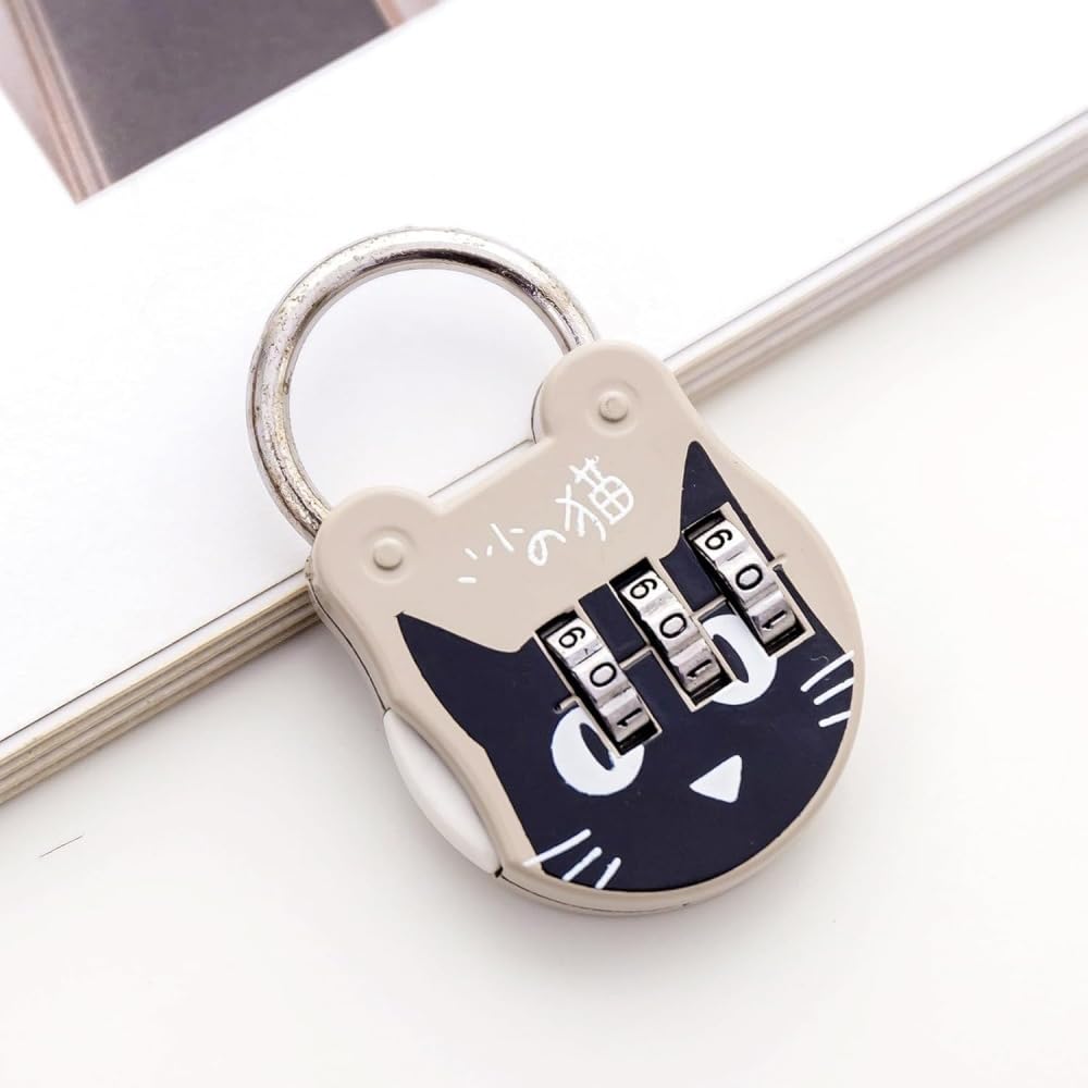Grey Cute Cat Combination Lock - 3 Digit Travel Luggage Lock for Backpacks, Suitcases & Lockers - Secure Zipper Padlock for School, Gym & Travel Accessories