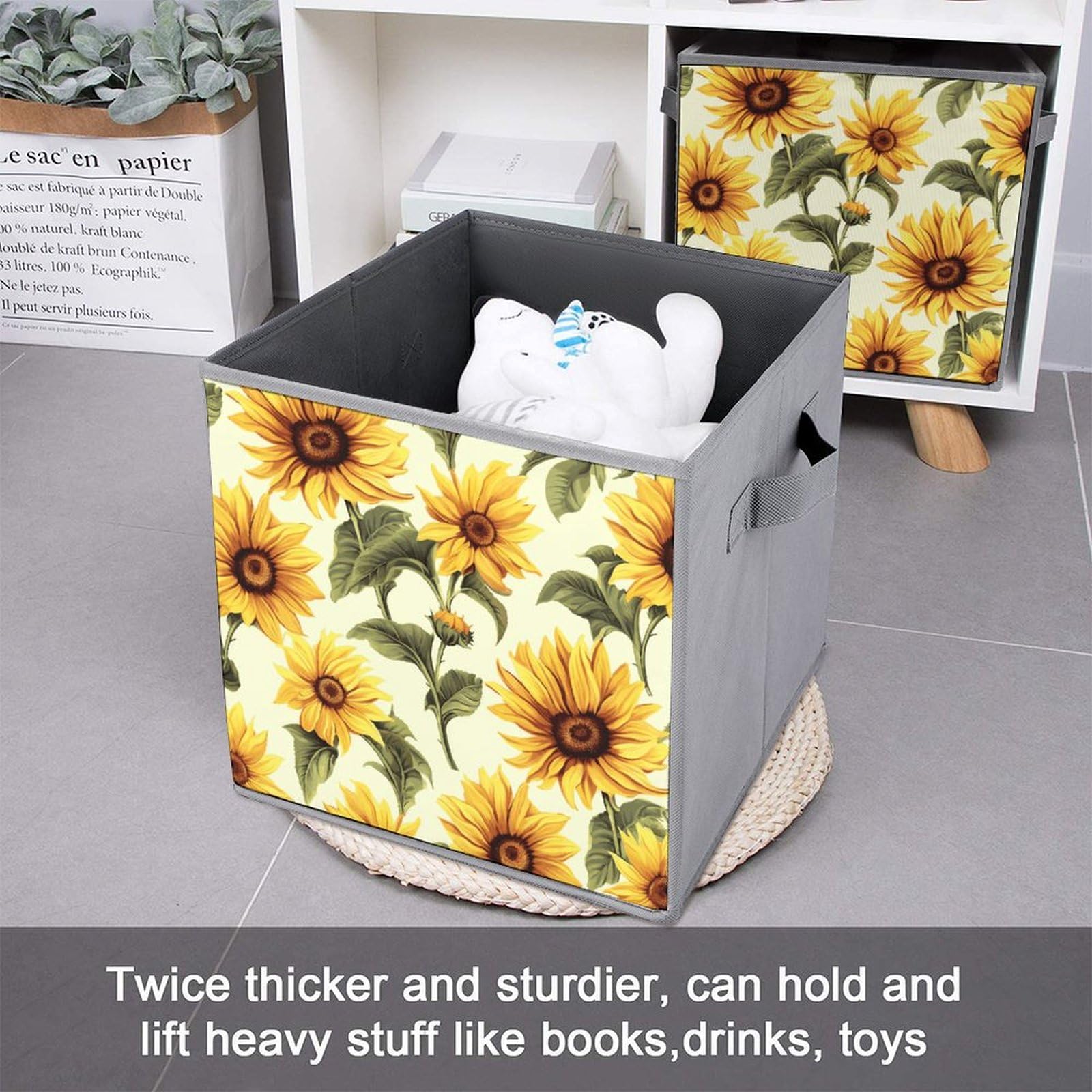 6-Piece Collapsible Storage Bins with Handles - Summer Sunflower Printed Foldable Storage Boxes for Home Organization, Shelves, Closet & Pantry | Space-Saving Home Decor & Multipurpose Storage Solution