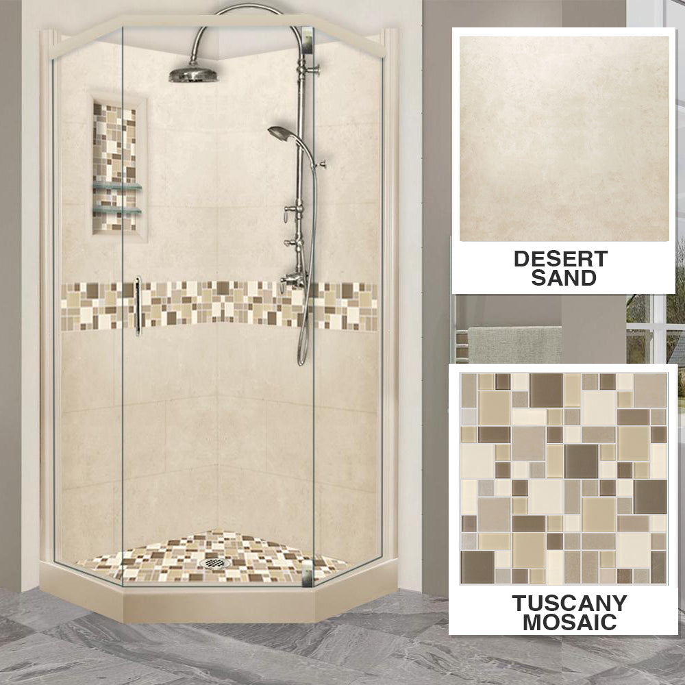 Neo Angle Desert Sand Sistine Stone & Tuscany Mosaic DIY Shower Remodel Kit - Waterproof Tile Accent for Bathroom Renovation and Home Improvement Projects