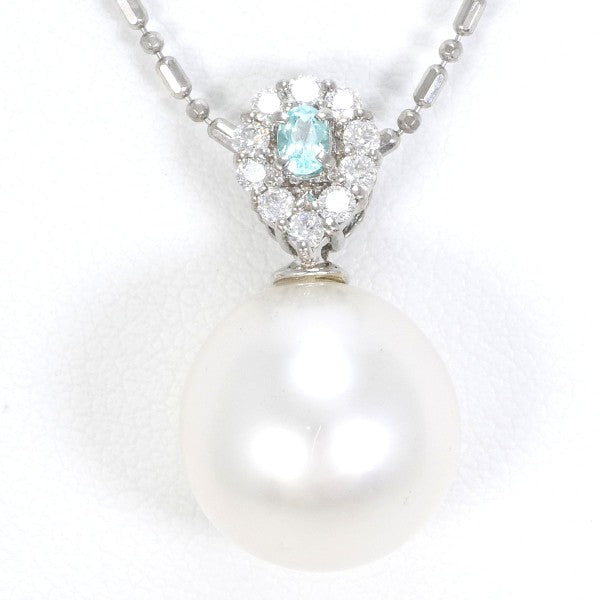 18K White Gold Pearl Paraiba Tourmaline Diamond Pendant Necklace - Elegant Jewelry Gift for Women, Perfect for Weddings, Anniversaries & Special Occasions