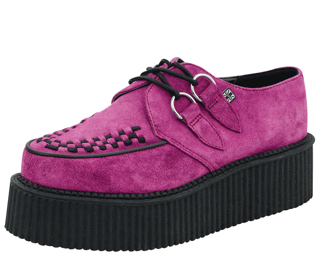 T.U.K Women's Raspberry Suede Round Toe Viva Mondo Creeper Shoes - Vintage Punk Style Platform Boots for Concerts, Night Out & Alternative Fashion