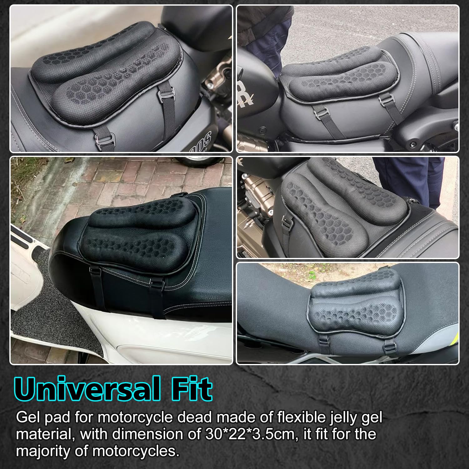 **SUNPIE Universal Motorcycle Gel Seat Cushion - 3D Honeycomb Breathable Pad for Long Rides, Foldable & Comfortable - Ideal for Cruisers, Touring Bikes & Commuting**