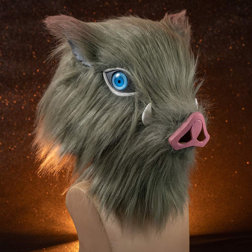 Inosuke Hashibira Cosplay Mask - Demon Boar Full Head Mask Grey for Anime Conventions & Halloween Costume