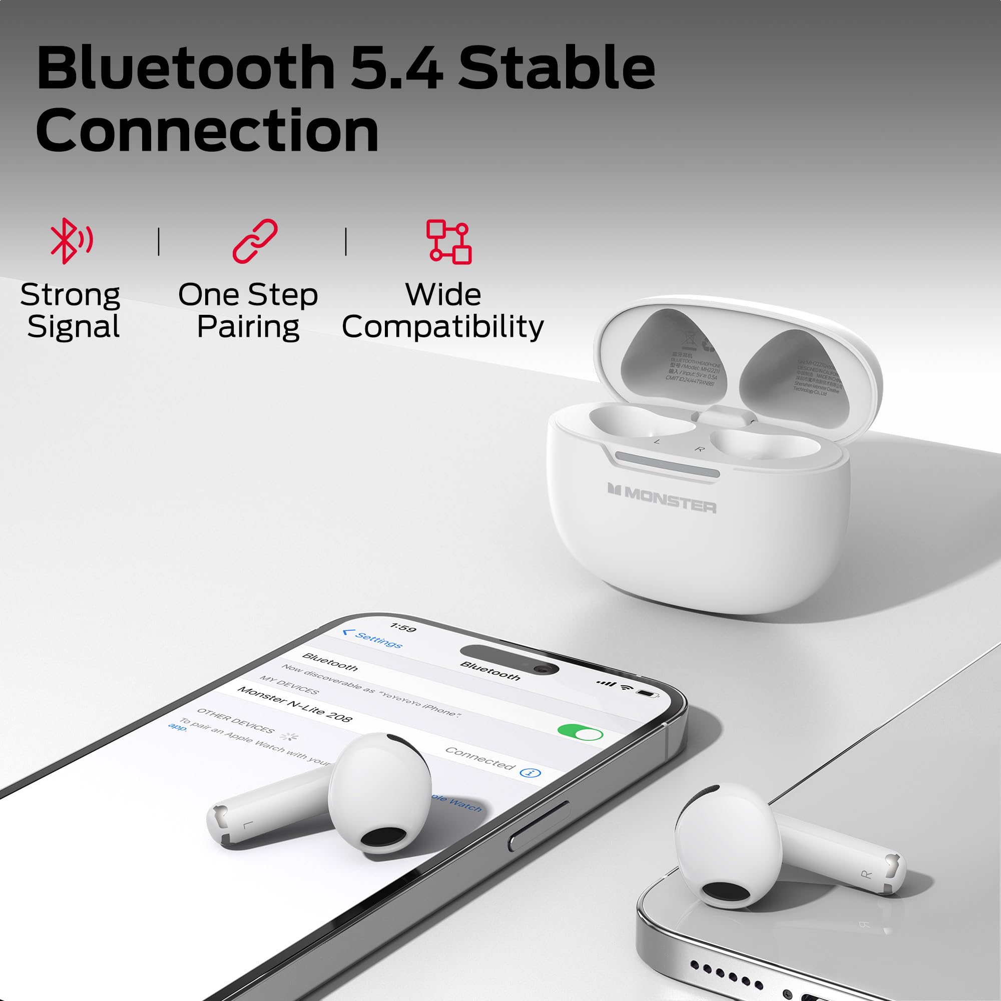 Monster Open AC601 Wireless Earbuds Bluetooth 5.0 with Noise Cancellation - 30H Playtime, IPX5 Waterproof, HD Sound for Gym, Running & Travel