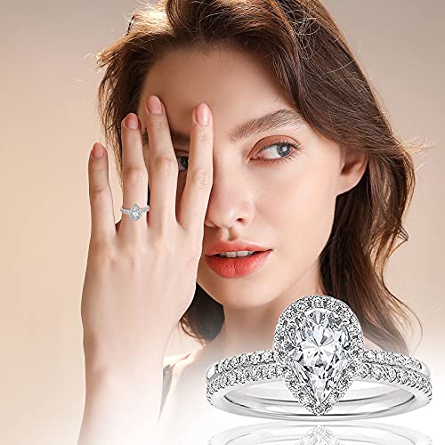 Water Drop Shaped Diamond Love Ring - Hollow Carved Fashion Jewelry for Women | Valentine's Day, Birthday & Christmas Gift for Her (Silver-10) | Perfect for Anniversaries, Proposals & Special Occasions
