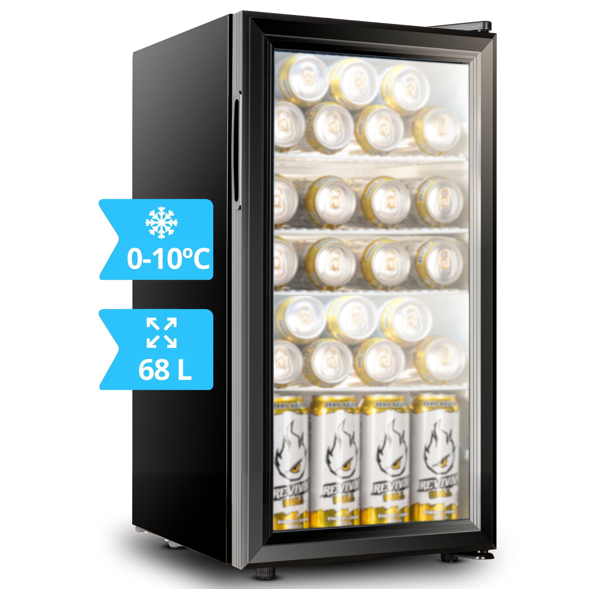 35/52L Mini Fridge for Bedroom - Quiet & Energy Efficient Compact Refrigerator with Glass Door (0-10°C) - Perfect for Drinks, Snacks, Cosmetics, and Small Spaces (68L Capacity)