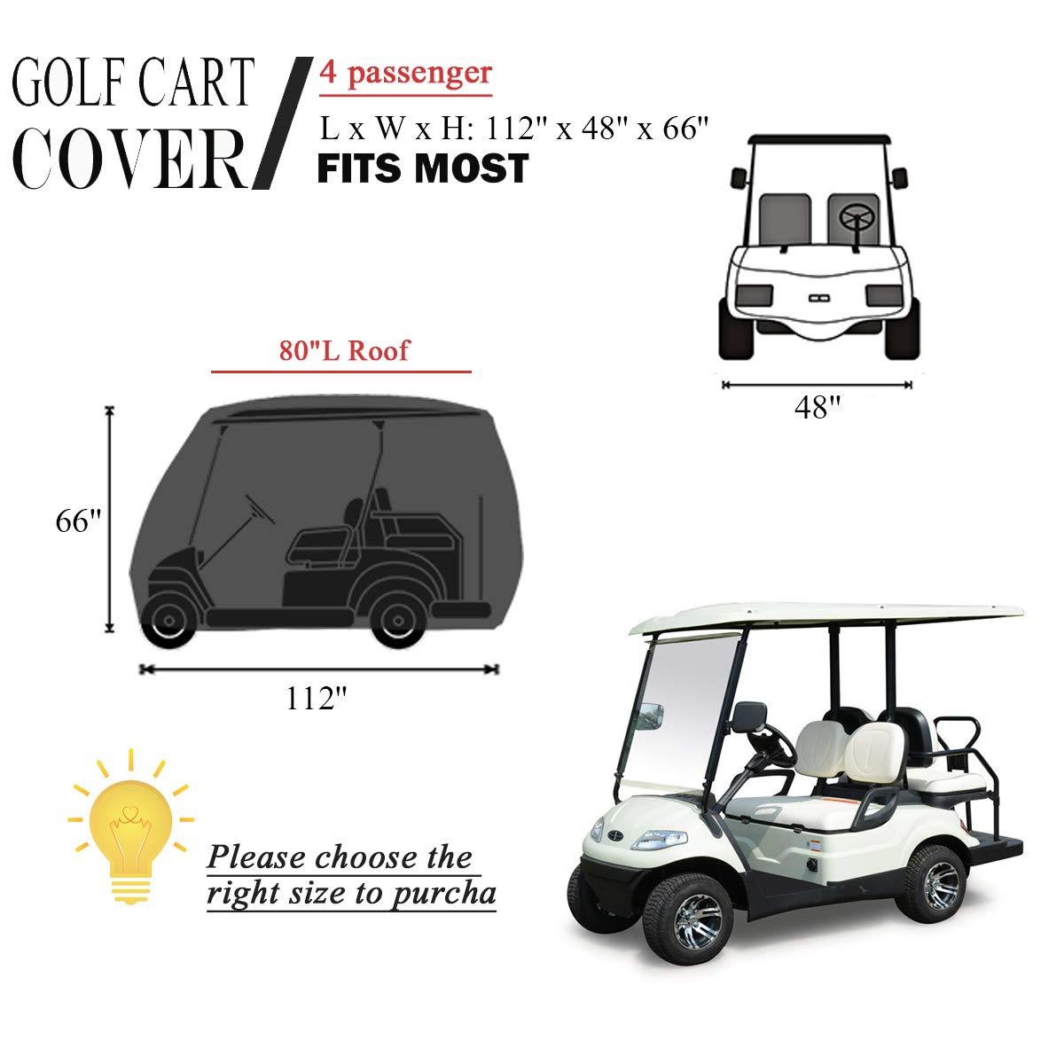 2020 Upgraded Waterproof Golf Cart Cover for EZ GO, Club Car & Yamaha - Heavy Duty PVC Coated Dust Protection | All-Weather Outdoor Use for Storage & Travel