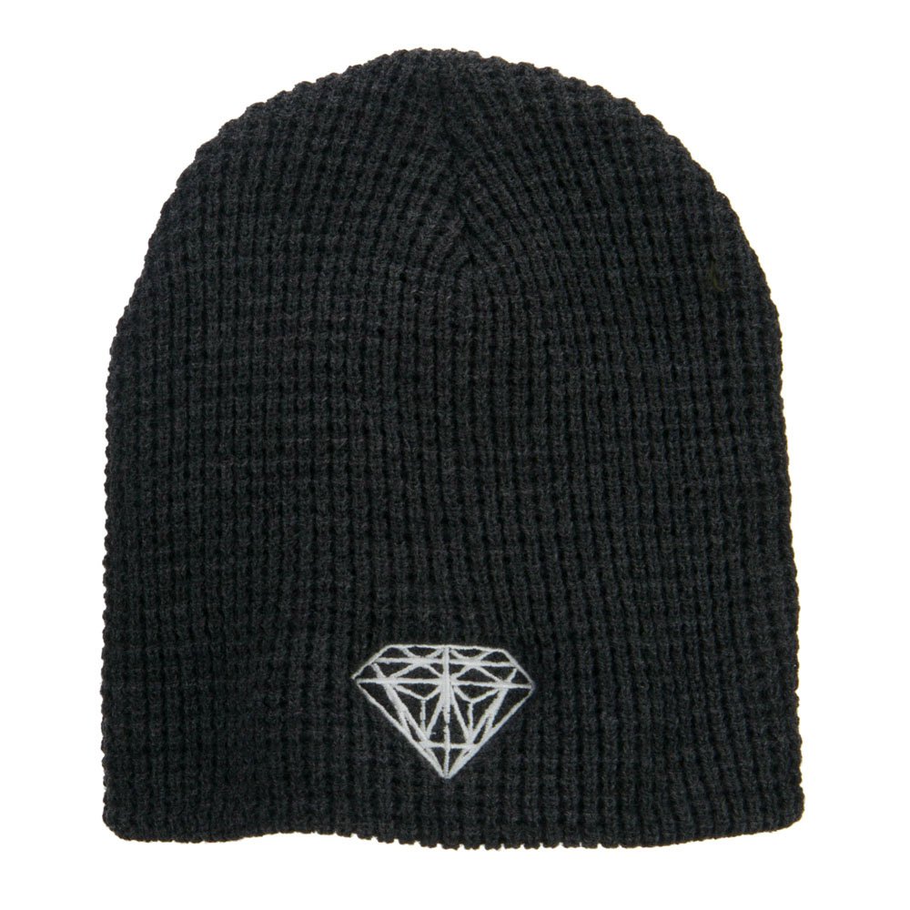 Large Diamond Embroidered Waffle Knit Beanie Hat for Women - Winter Warm Fashion Accessory for Outdoor Activities & Street Style