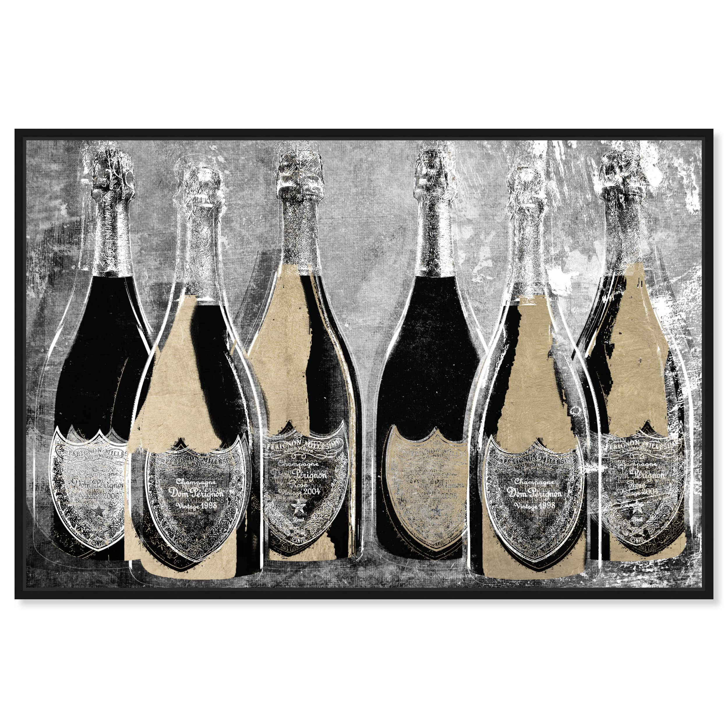 Oliver Gal Artist Co. 'Dom Party Glam' Champagne Wall Art - 36x24 Inch Gold & Black Framed Canvas Print - Elegant Home Bar Decor for Dining Room, Living Room & Wine Cellar