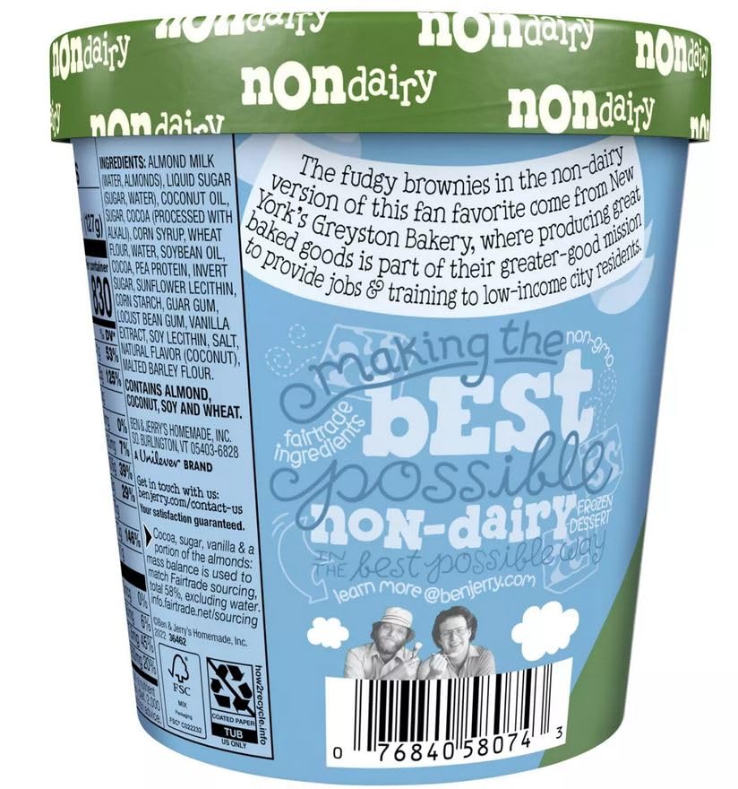 Ben & Jerry's Non-Dairy Vegan Chocolate Fudge Brownie Ice Cream - 6 Pack (1 Pint Each) | Dairy-Free Frozen Dessert for Vegan Diet | Perfect for Parties, Dessert Lovers & Late-Night Snacking