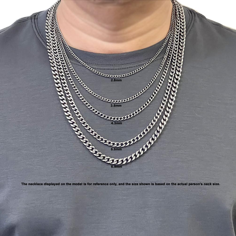 5.5mm Pure Titanium Men's Curb Link Necklace Chain - Durable & Hypoallergenic Titanium Jewelry for Men - Perfect for Everyday Wear, Gifts & Special Occasions