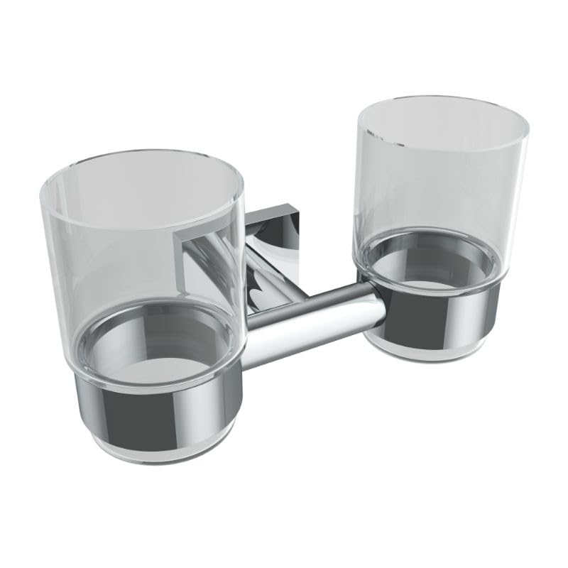 ICO Bath V6256 Volkano Crater Wall Mounted Double Glass Tumbler with Brass Mounting Bracket - Chrome Finish for Modern Bathroom & Kitchen Decor