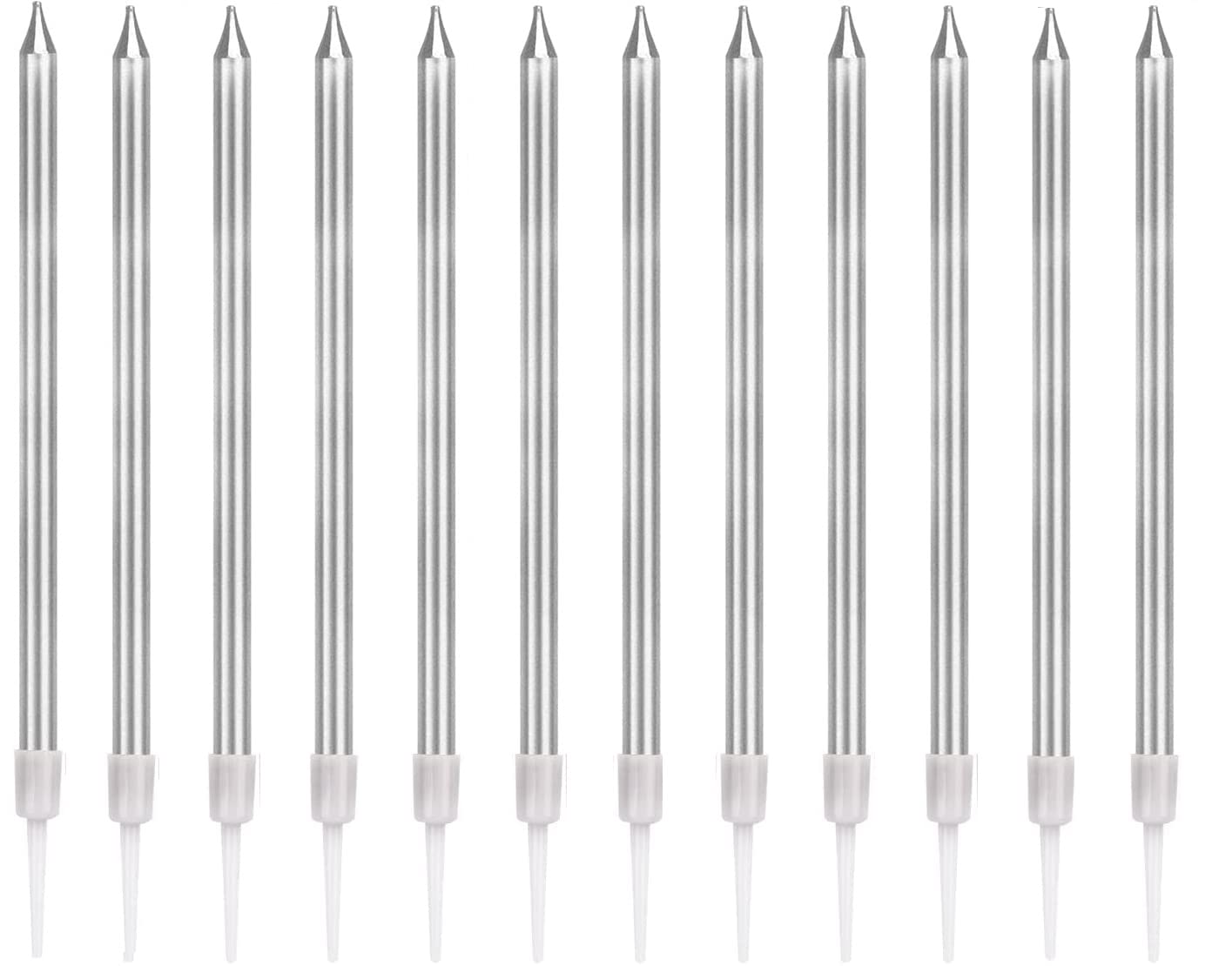 12-Pack Silver Glitter Birthday Cake Candles - Tall Decorative Candles for Birthday Cakes, Wedding Cakes & Party Desserts - Perfect for Birthday Parties, Anniversary Celebrations & Special Events