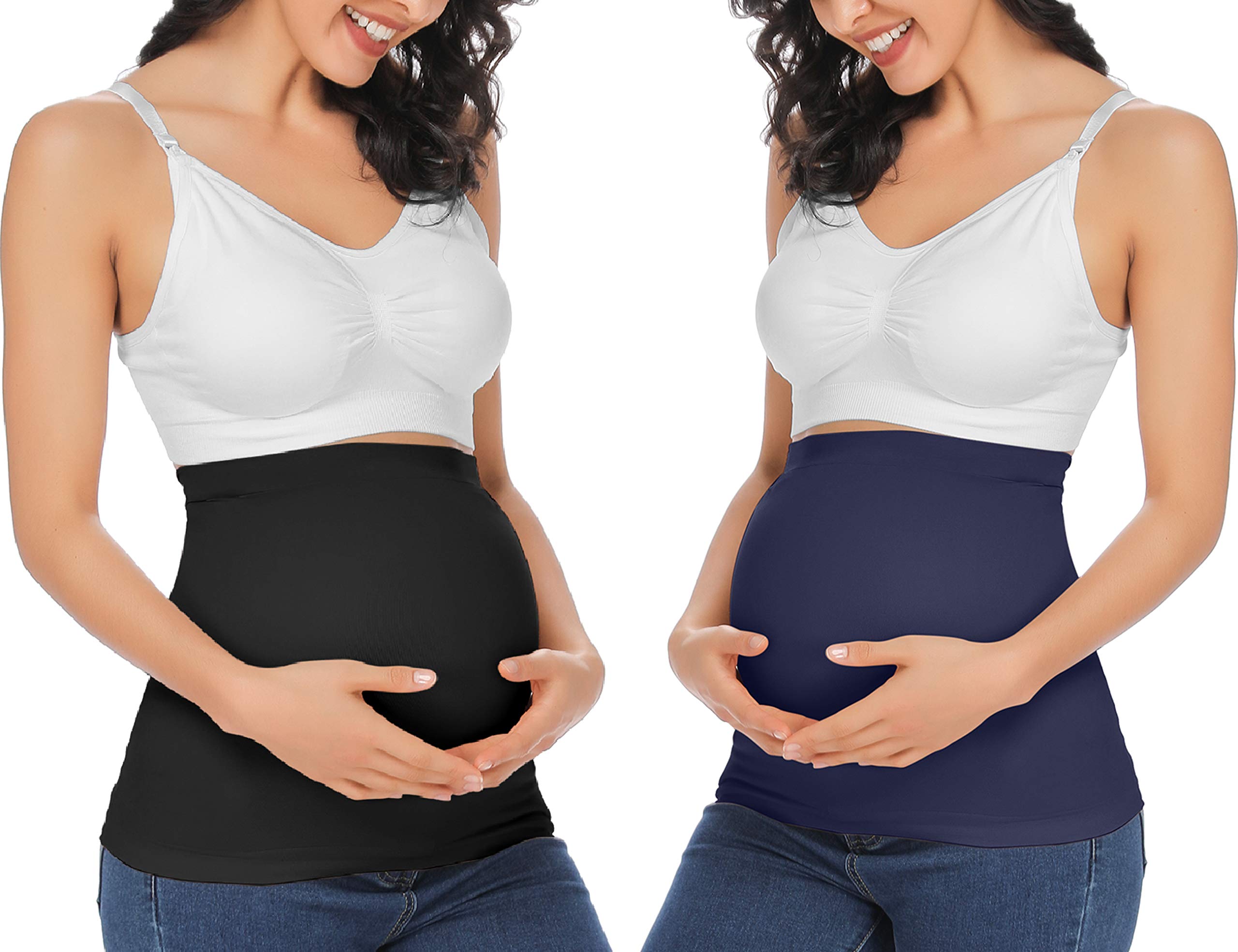 **Rheane Pregnancy Belly Support Band - Maternity Belly Band for Comfort & Back Pain Relief - Adjustable Waist Extender for Pants (Black & Navy, 3-Pack) - Ideal for Work, Exercise & Everyday Wear**