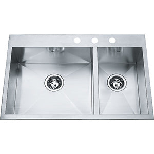 Kindred QCLF2031R 8 3 Stainless Steel 3-Hole 1-1/2 Bowl Dual Mount Kitchen Sink - Perfect for Residential & Commercial Kitchens, Restaurants, and Food Prep Areas