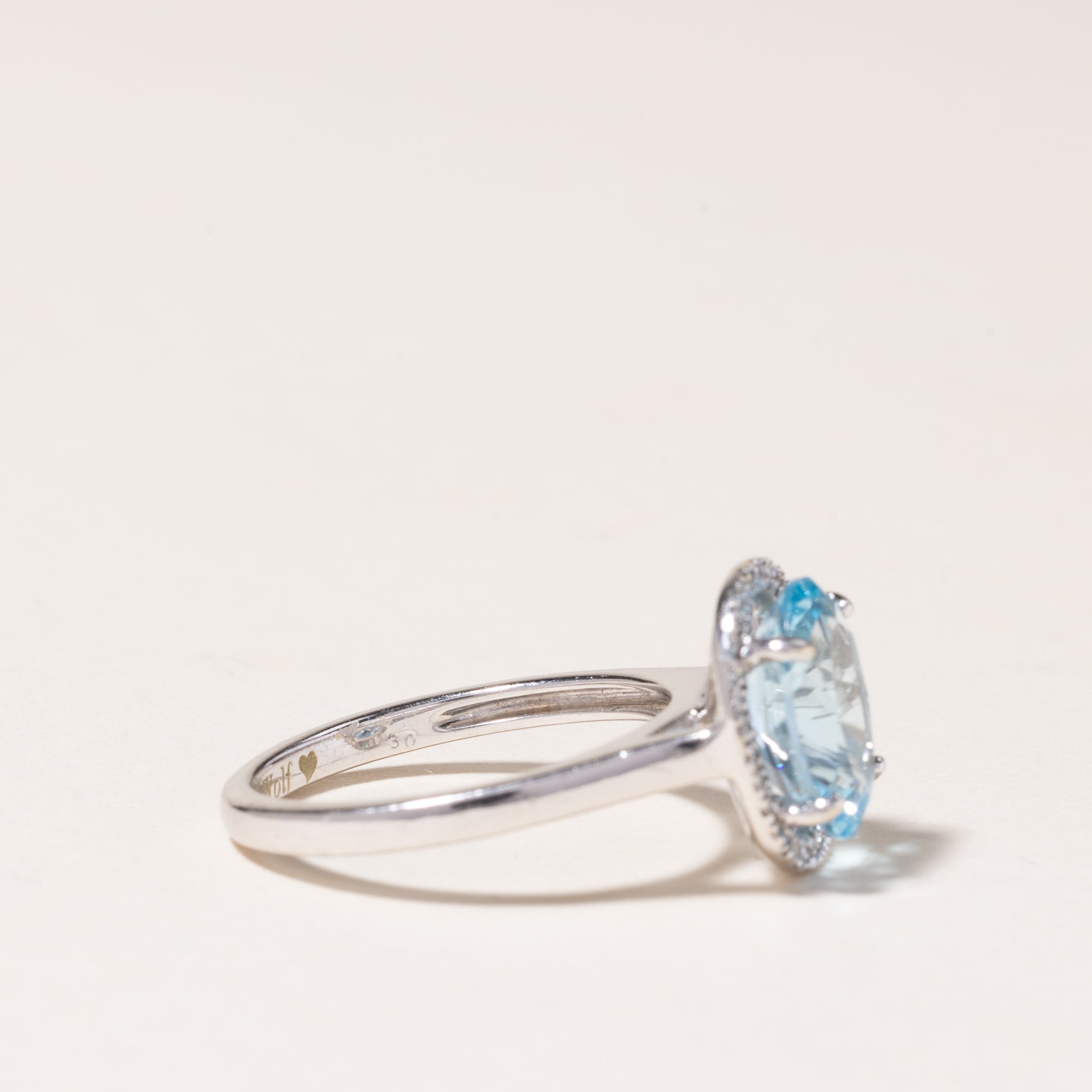 14K White Gold Halo Topaz Ring - 2.79ct Natural Blue Topaz with 0.15ctw Diamond Accents | Size 5.25 | Elegant Engagement, Anniversary or Gift Jewelry for Women