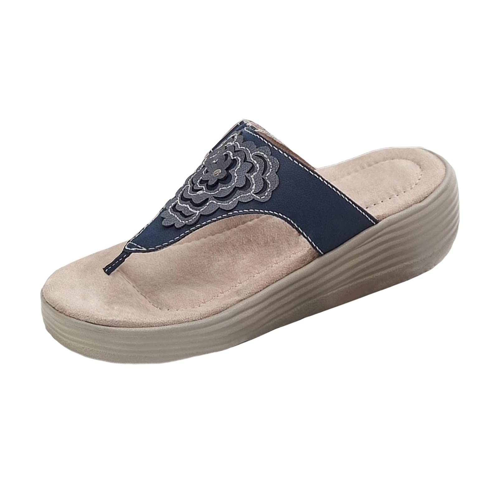 JJKM Women's Roman Sandals - Embroidered Open-Toe Flip Flops with Adjustable Toe Ring | Breathable Summer Beach Sandals & Casual Slippers for Walking, Travel, and Outdoor Activities