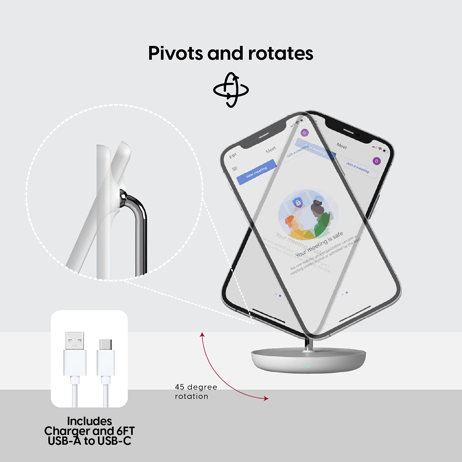 TalkWorks Magnetic Desktop Phone Stand for iPhone 15/14/13/12 Series - Compatible with MagSafe Cases - Includes Wall Adapter & 6ft USB-C Cable - Perfect for Home, Office, and Travel Charging