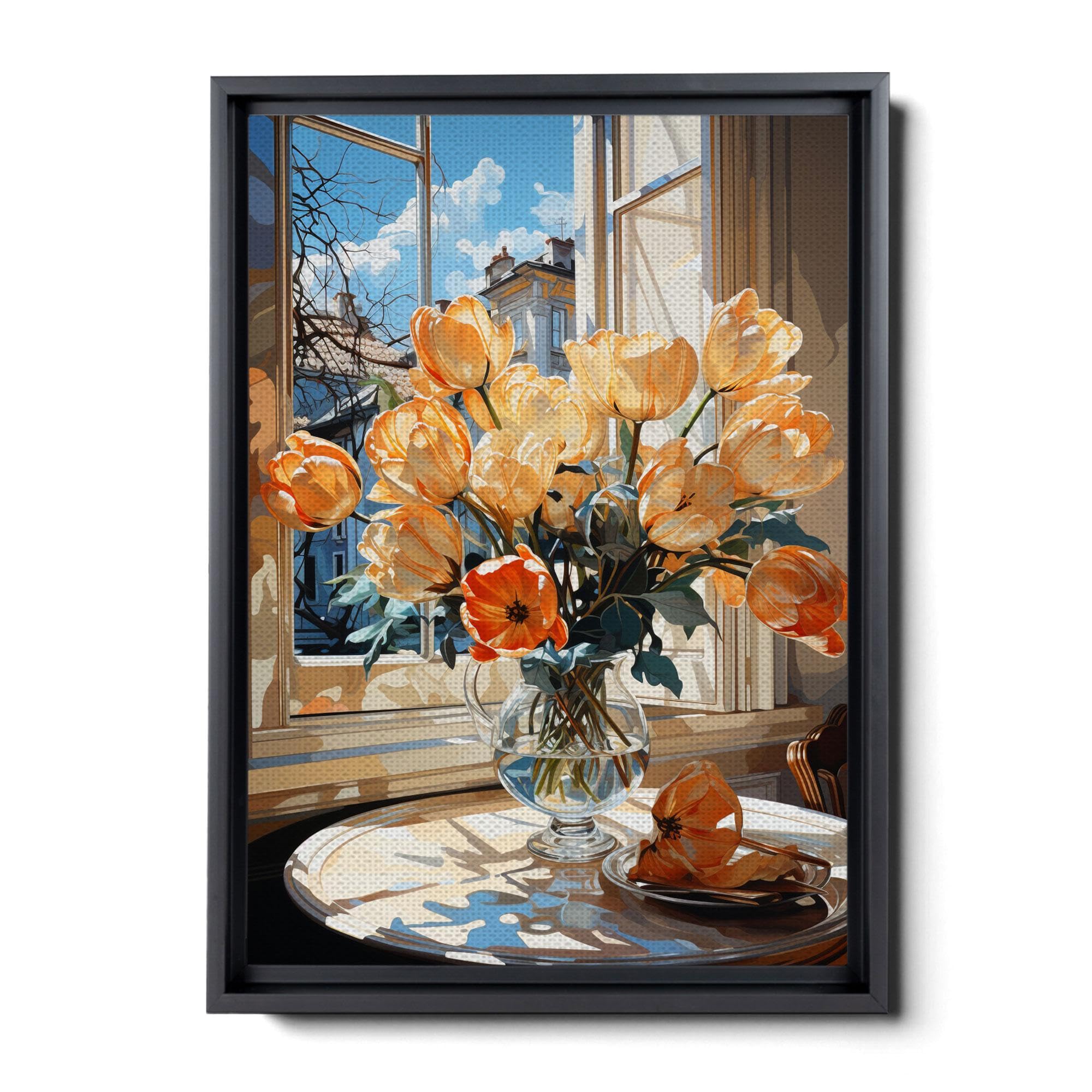 Signed 'Tulips' Abstract Modern Ceramic Vase Art - Gouache & Giclee Print on Premium Paper - Unframed Wall Decor for Living Room, Bedroom & Office