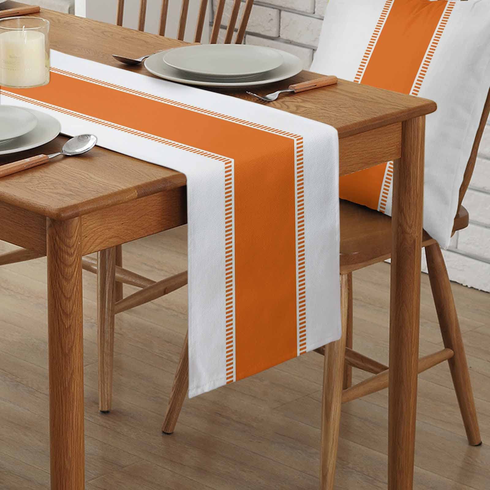 Orange Striped Table Runner 36 Inches - Farmhouse Modern Decorative Table Cover for Kitchen, Dining, Coffee Table - Perfect for Holiday, Party, Wedding & Home Decor