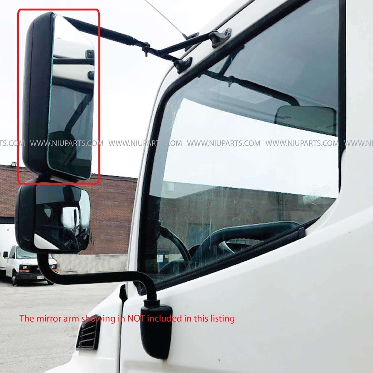 NIUPARTS Black Rear View Mirror for Hino 258 268 338 358 & Isuzu FTR NPR NQR NRR Trucks - Non-Heated Manual Mirror Replacement for Chevrolet LCF Series - Perfect for Commercial Truck Safety & Blind Spot Visibility