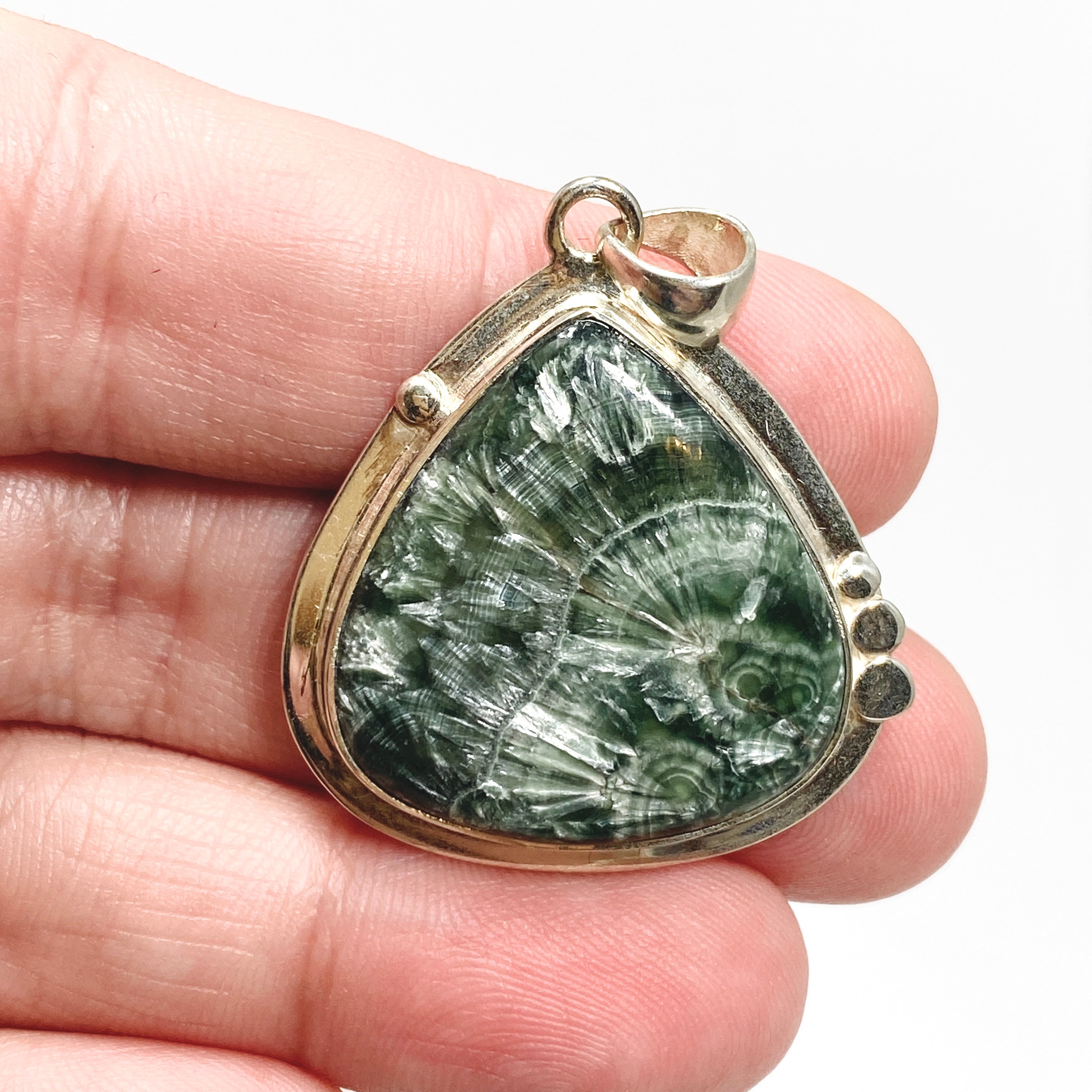 Seraphinite Teardrop Cabochon Pendant in Sterling Silver - Healing Crystal Jewelry for Meditation & Energy Work - Elegant Gift for Spiritual Seekers