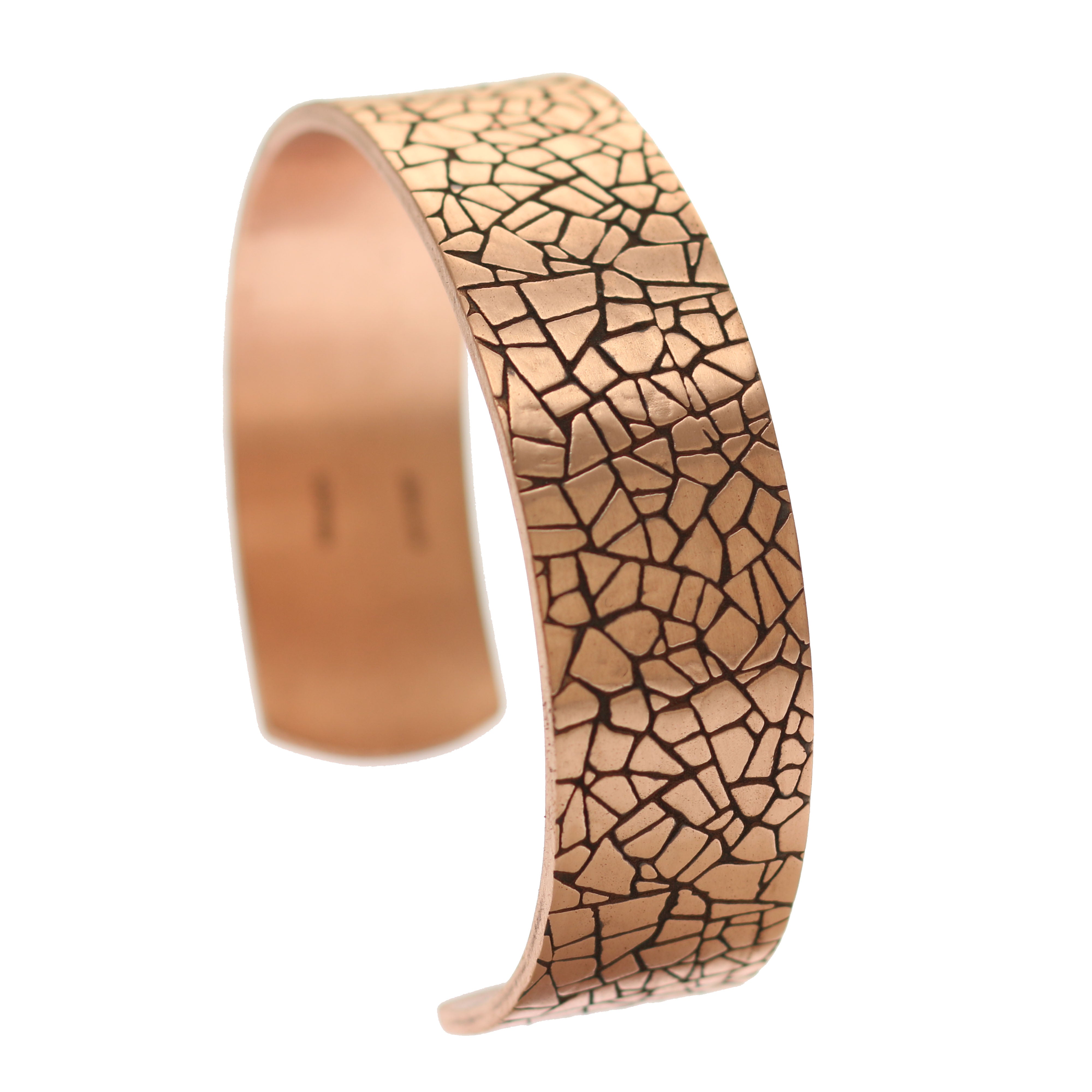 Men's Solid Copper Cuff Bracelet - 3/4 Inch Wide Mosaic Embossed Design - Handmade Jewelry for Casual & Formal Wear - Perfect Gift for Men
