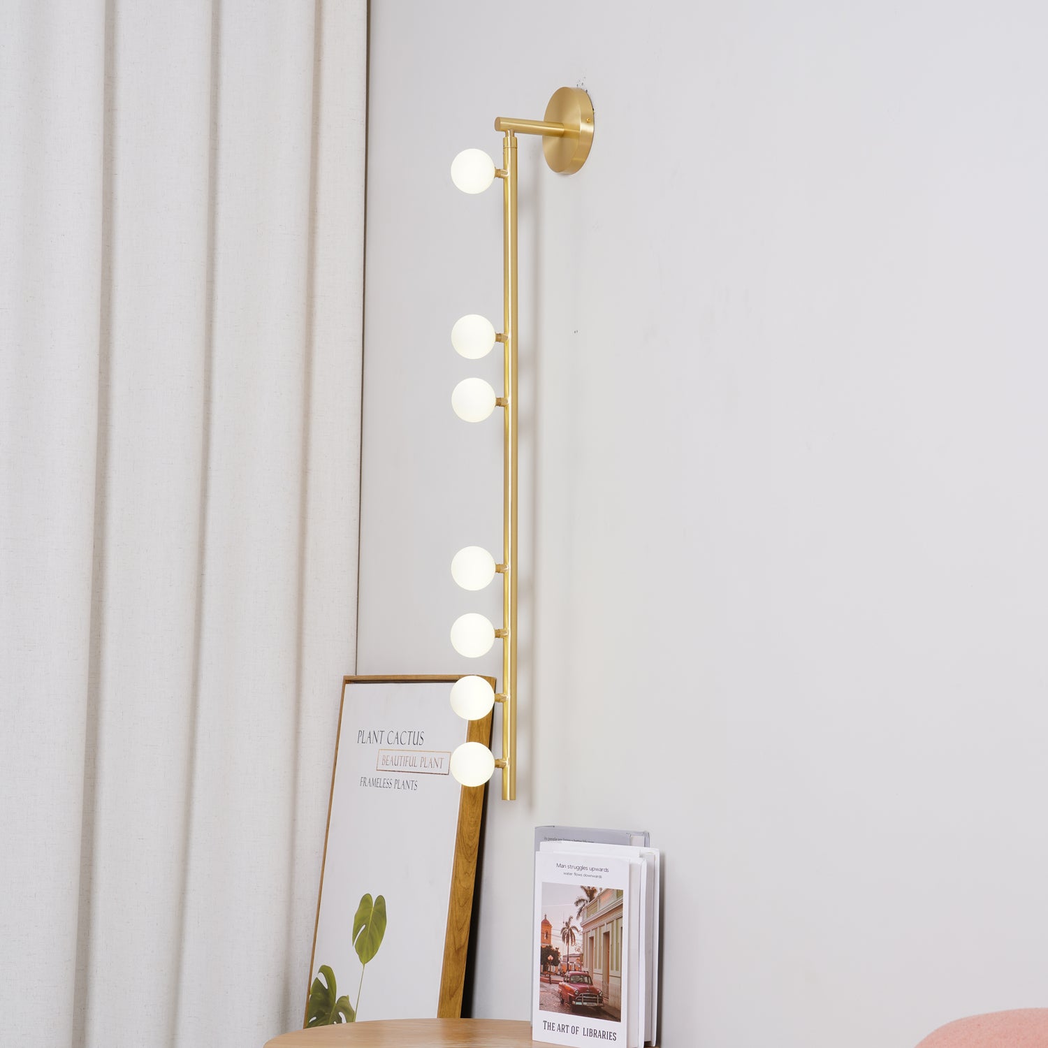 Vintage Brass Wall Sconce with Glass Tube Shade - Plug in Wall Lamp for Bedroom, Living Room, or Hallway Lighting