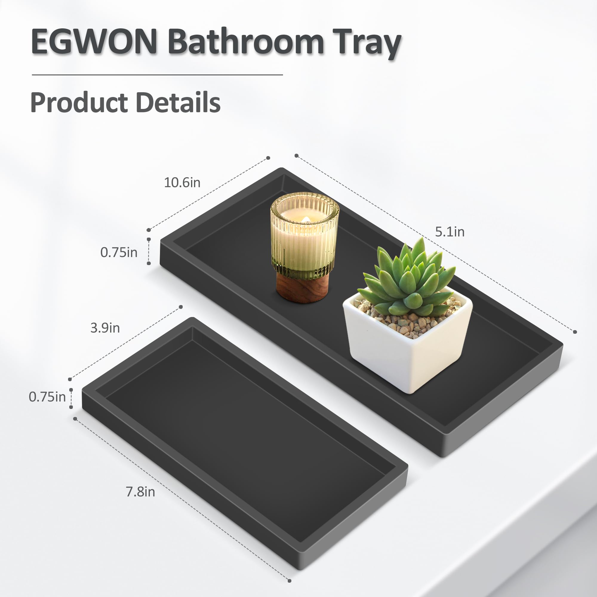 EGWON Shatterproof Silicone Bathroom Vanity Tray - Thick Non-Slip Soap Dispenser & Perfume Organizer for Sink Counter, Toilet Tank Top, Dresser - Perfect for Bathroom, Bedroom & Vanity Organization