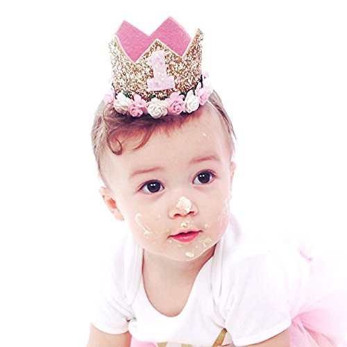 Tvoip Baby Princess Tiara Crown Set - Sparkling Gold Flower Headband with Artificial Roses for Girls' First Birthday Party, Photo Shoot & Dress Up (3-Pack Golden Crowns) - Perfect for Birthday Celebrations, Pageants & Princess-Themed Events