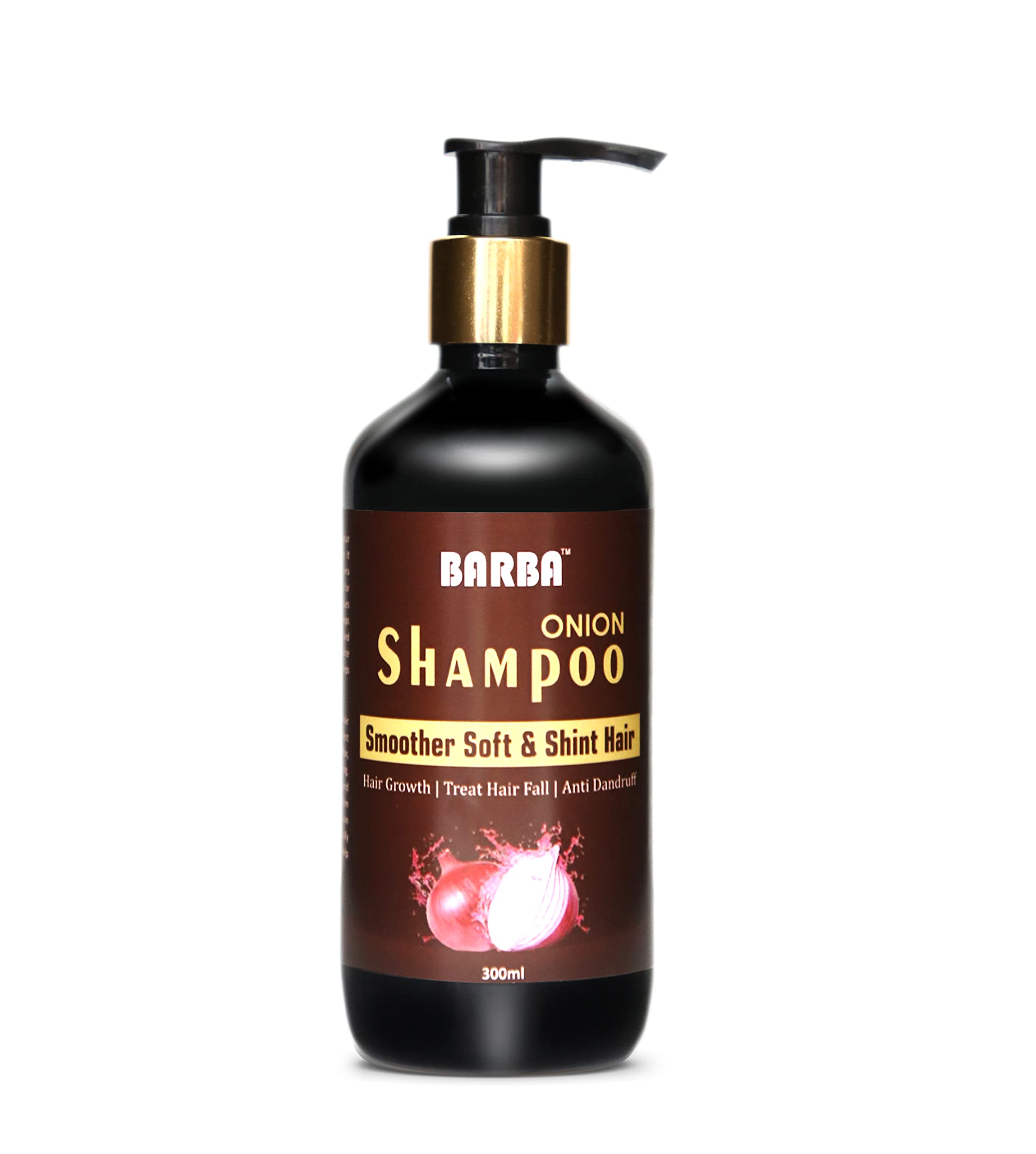 Barba Red Onion Shampoo for Hair Growth - Anti Hair Fall & Dandruff Treatment - Smoother, Softer & Shinier Hair - Daily Use for Men & Women (300ml) - Perfect for Damaged Hair Care & Scalp Nourishment at Home