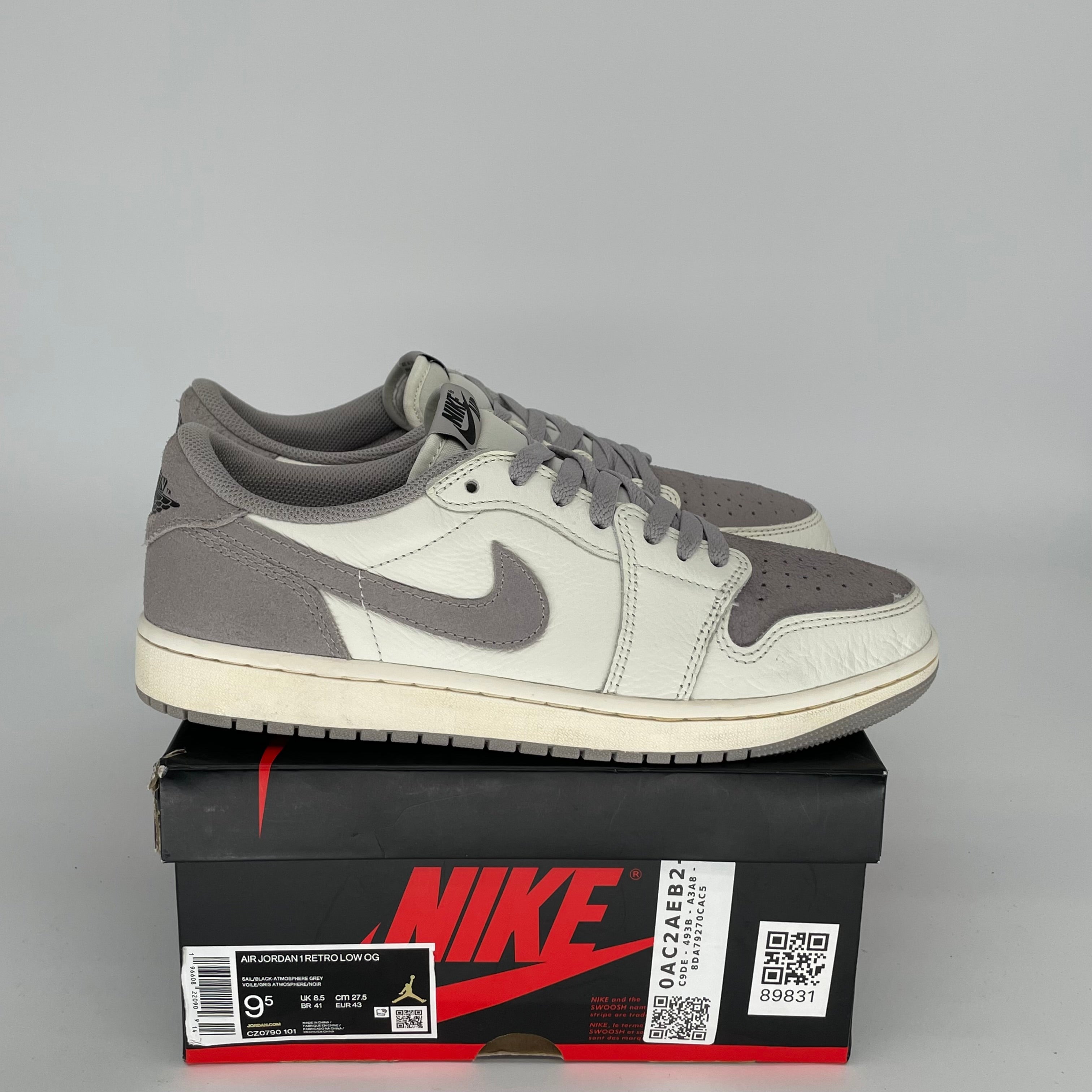 AIR JORDAN 1 LOW ATMOSPHERE GREY MEN'S SNEAKERS - SIZE 9.5 (CZ0790-101) | CASUAL WEAR, STREET STYLE & BASKETBALL FASHION