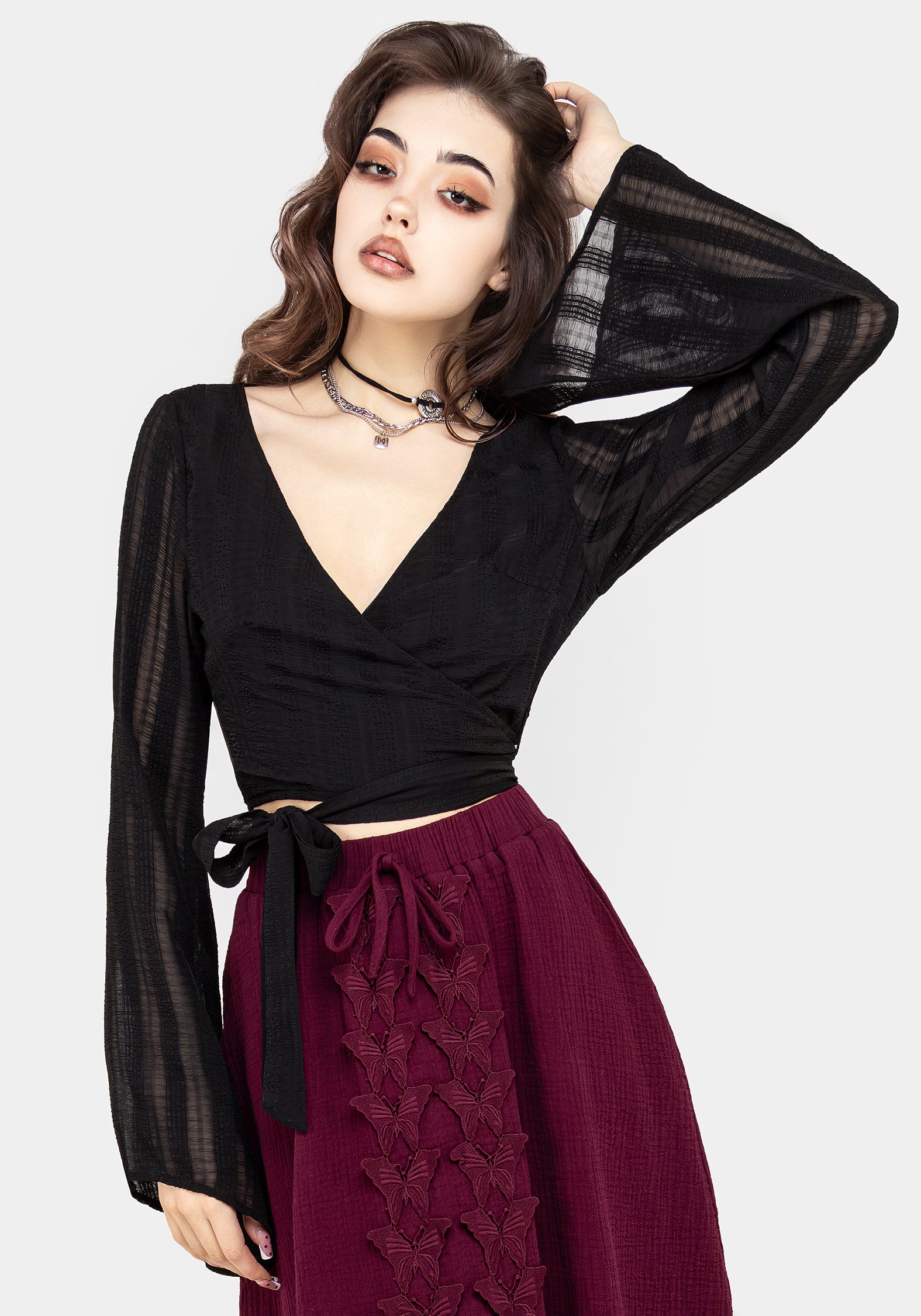 Nixie Flare Sleeve Wrap Top for Women - Boho Chic Blouse with Bell Sleeves & V-Neck - Perfect for Date Night, Office Wear & Summer Outfits