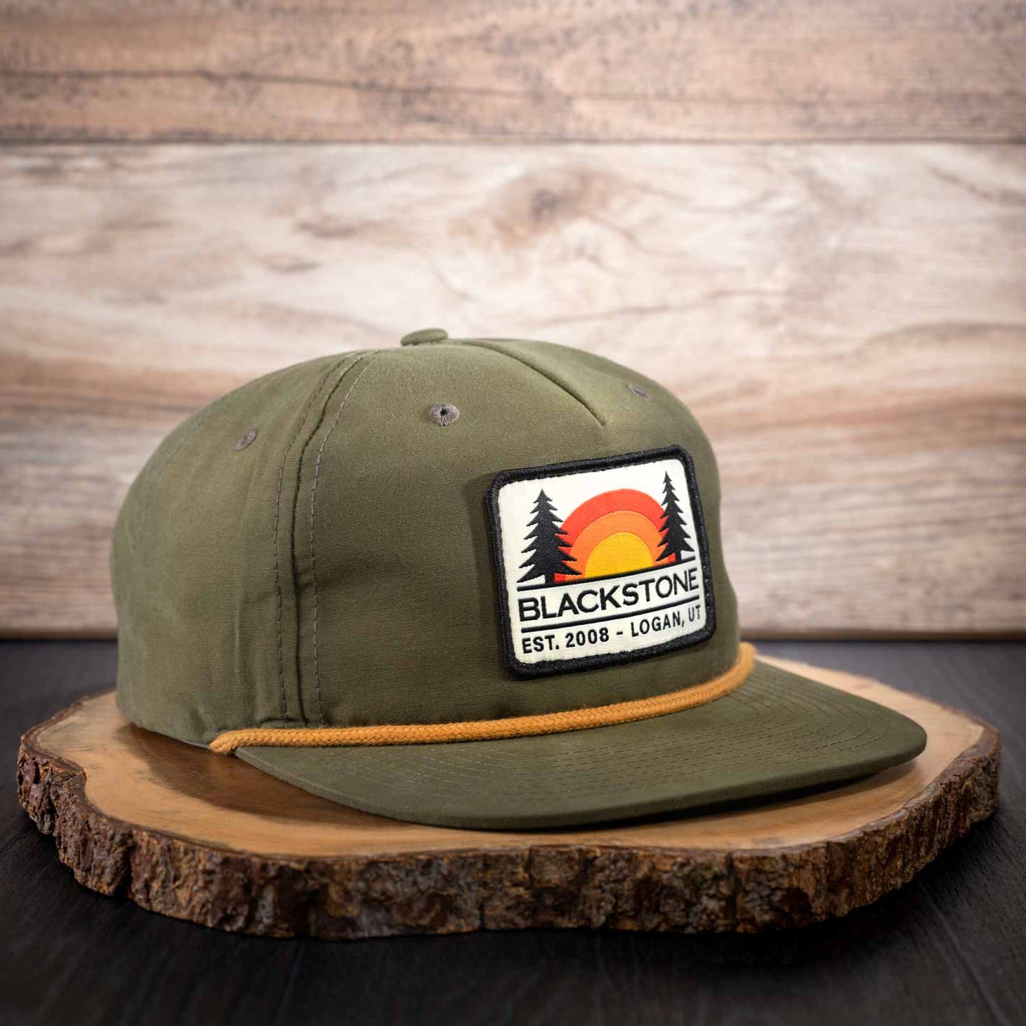 Stylish Loden & Gold Hat with Blackstone Sunset Patch - Perfect for Outdoor Adventures, Hiking, and Casual Wear
