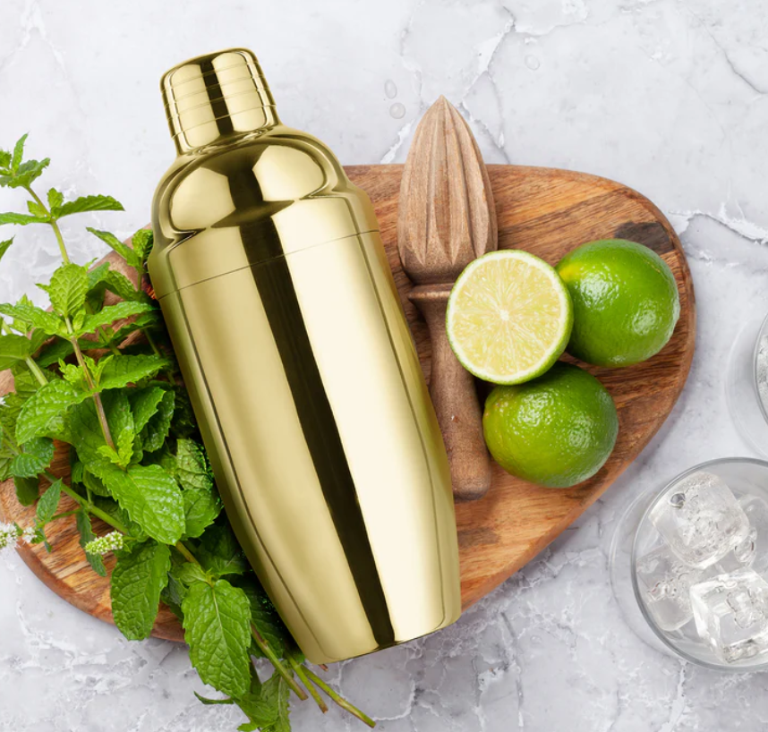 Premium Double Wall Stainless Steel Cocktail Shaker with Brass Finish - Professional Bar Mixing Tool for Home Bartenders & Cocktail Enthusiasts - Perfect for Mojitos, Martinis & Classic Drinks