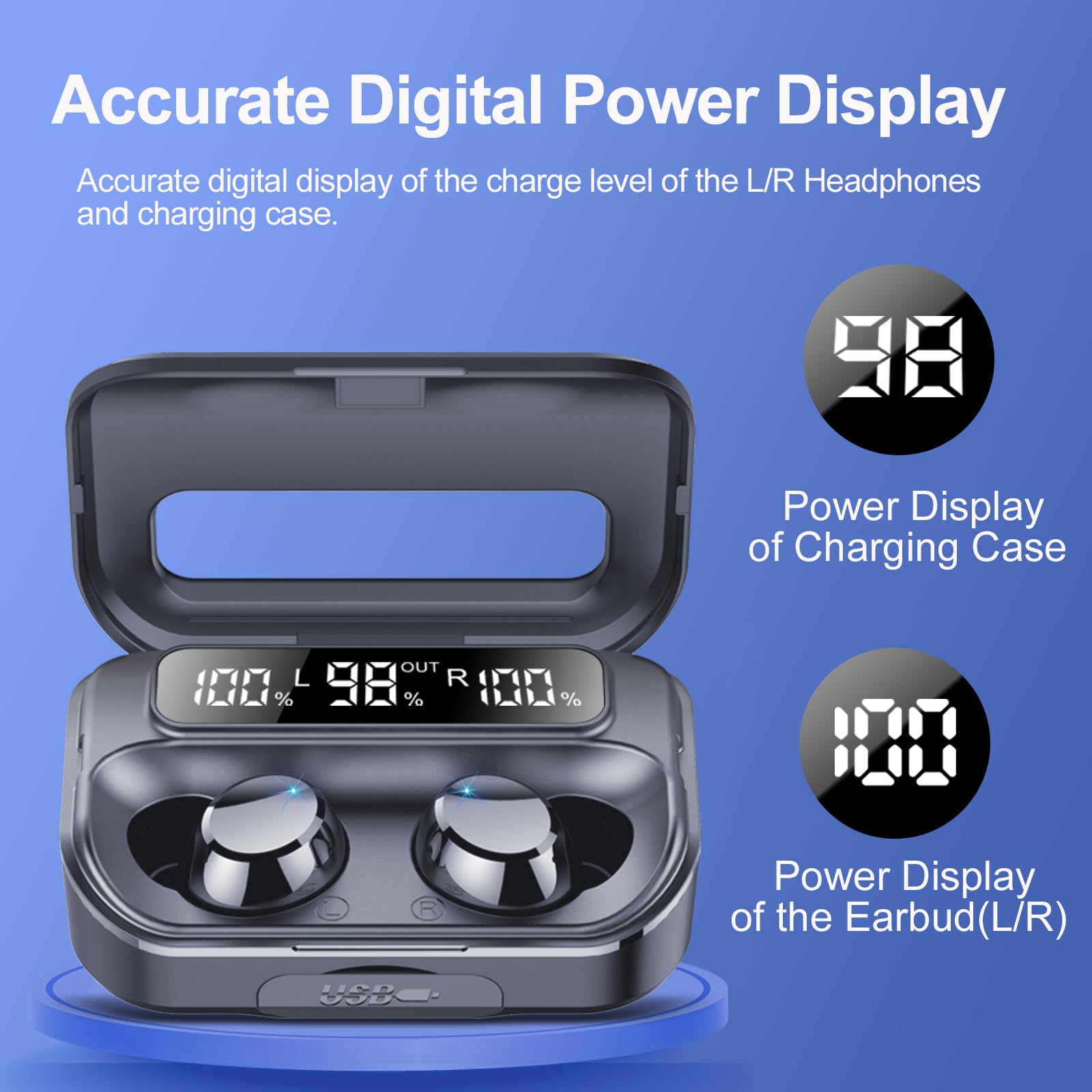 2024 Wireless Bluetooth Earbuds 5.3 with LED Power Display - 128H Playtime, IPX7 Waterproof, Noise Cancelling Mic for Sports & Gym - Compatible with iOS/Android Devices - Perfect for Running, Workouts & Daily Commute