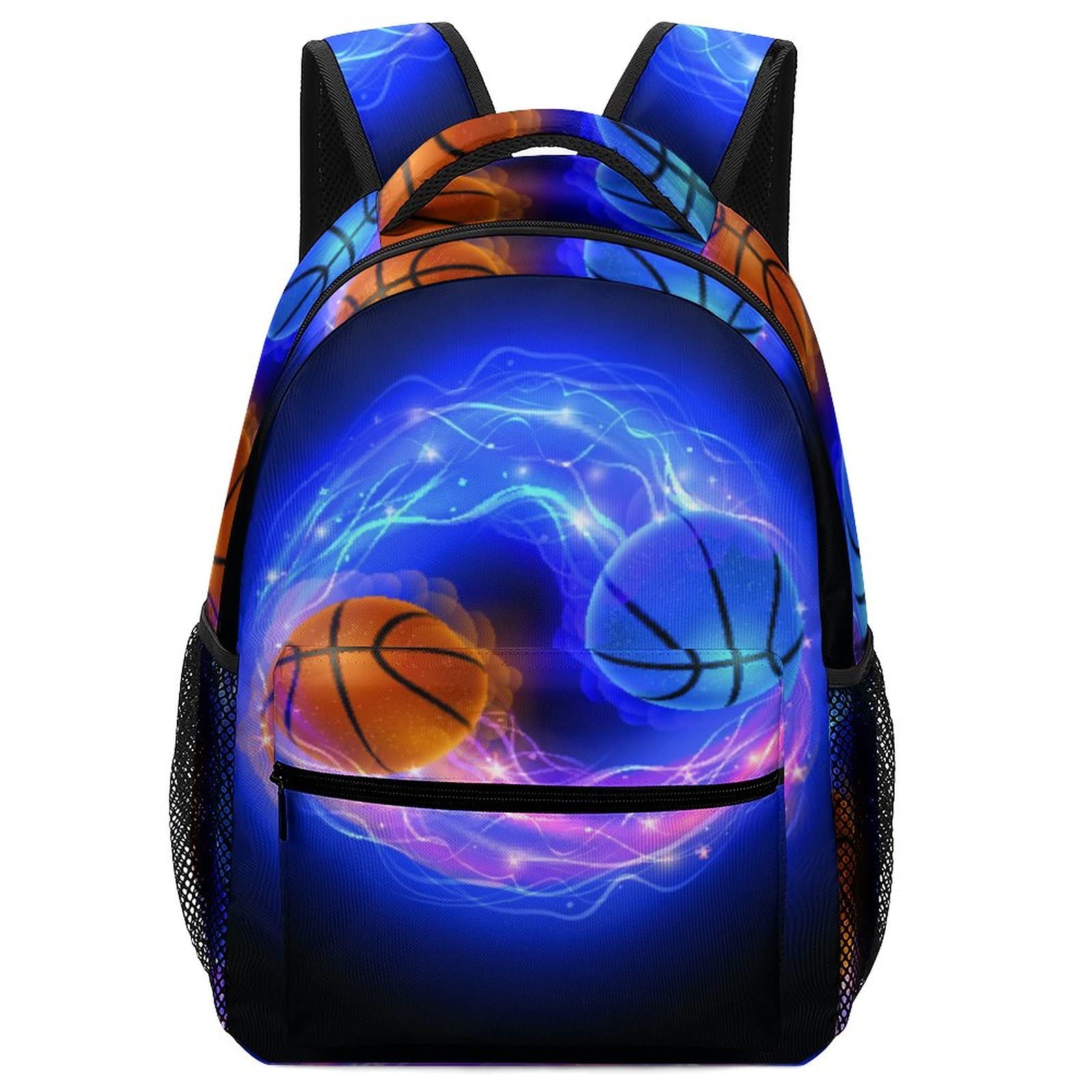 Flame Print Lightweight Backpack for Kids - Basketball Themed School Bookbag with LED Lights, Durable Travel Backpack for Boys & Girls - Perfect for School, Sports & Outdoor Adventures
