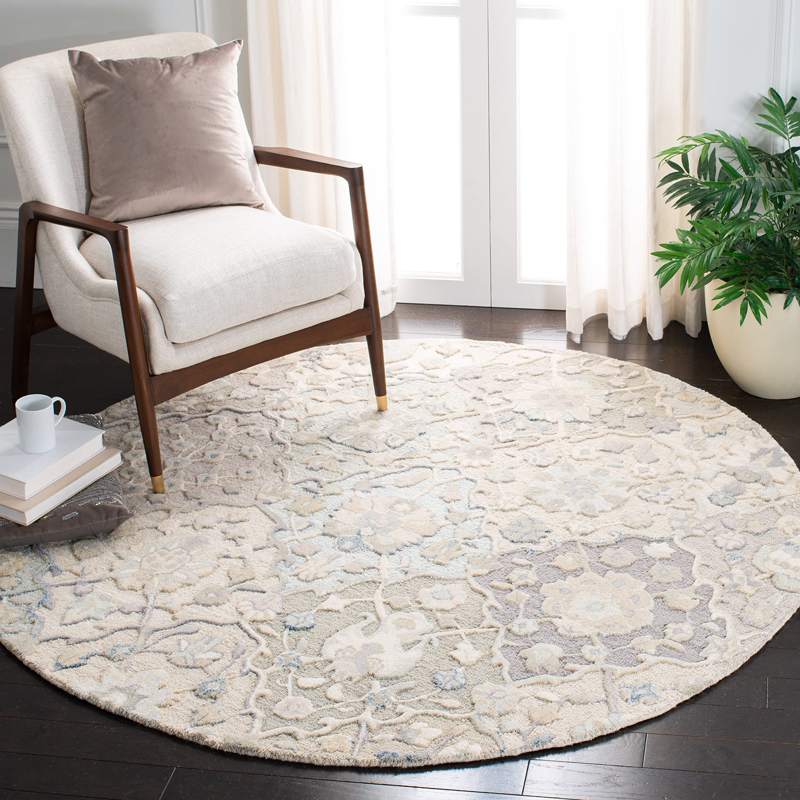 SAFAVIEH Glamour Collection 6-Foot Round Grey Blue Handmade Premium Wool Area Rug - Perfect for Living Room, Bedroom & Home Decor