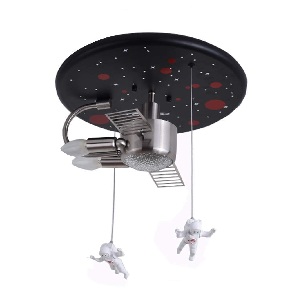 Creative Astronaut Spaceship Ceiling Light - Modern 3-Head Hanging Chandelier with Wrought Iron E14 Base for Nursery, Kids Bedroom & Playroom | Unique Sci-Fi Decor for Boys & Girls | Perfect for Themed Bedrooms & Space Enthusiasts